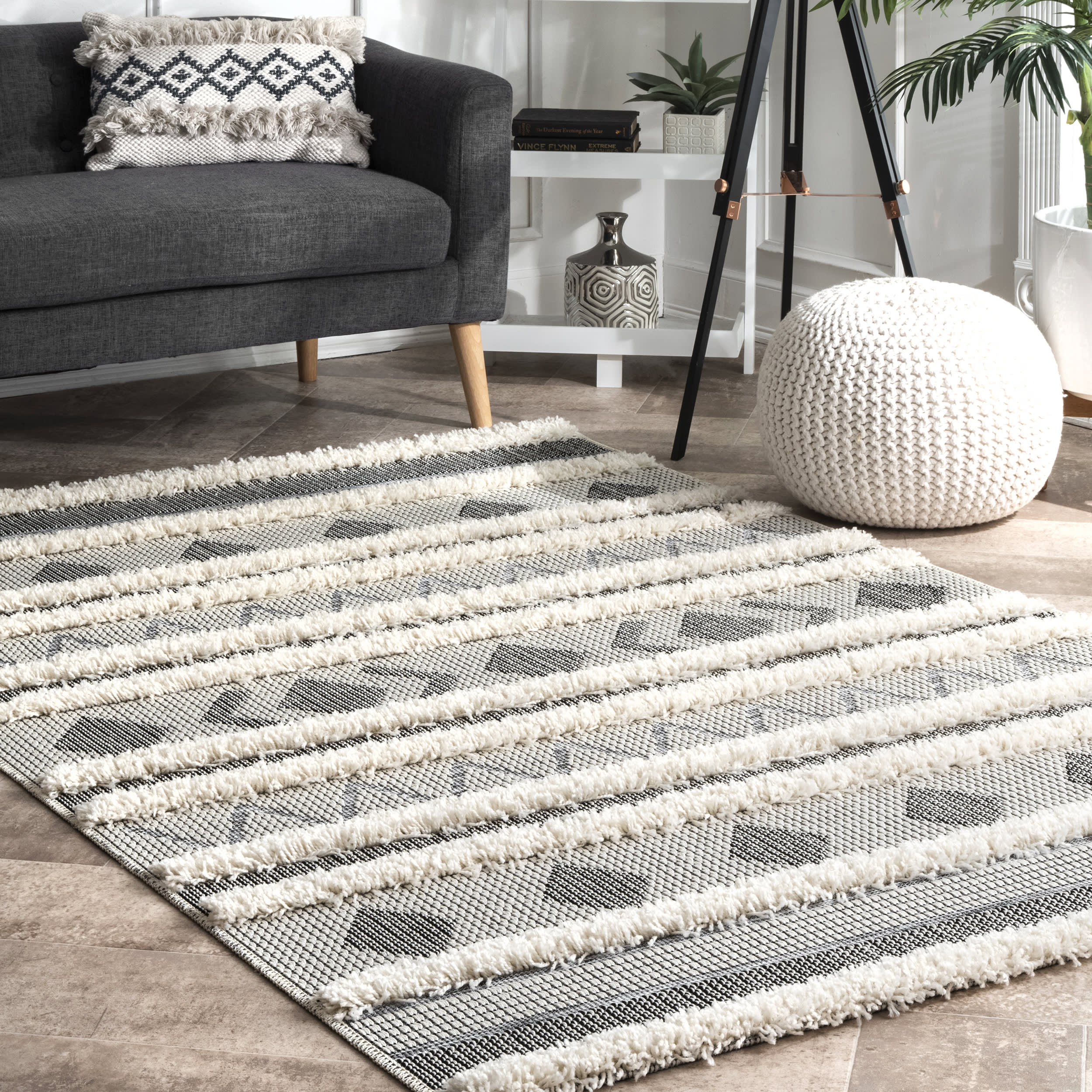 Textured Stripes Rug | Off White - Image 2