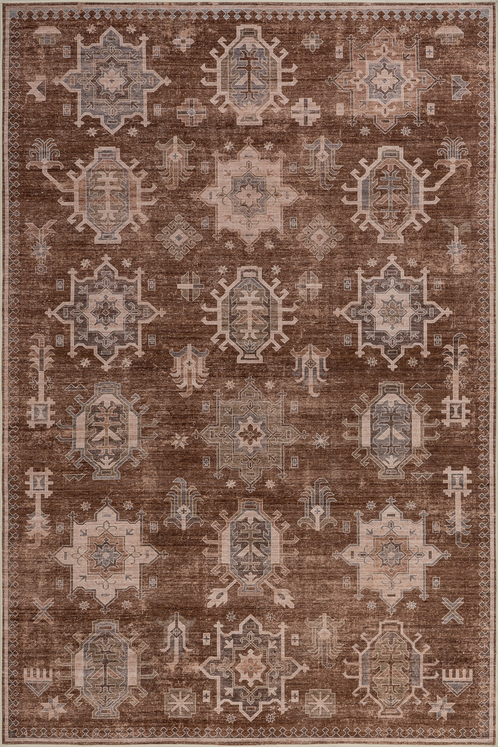 Thalia Medallion Spill Proof Washable Rug | Sienna Brown