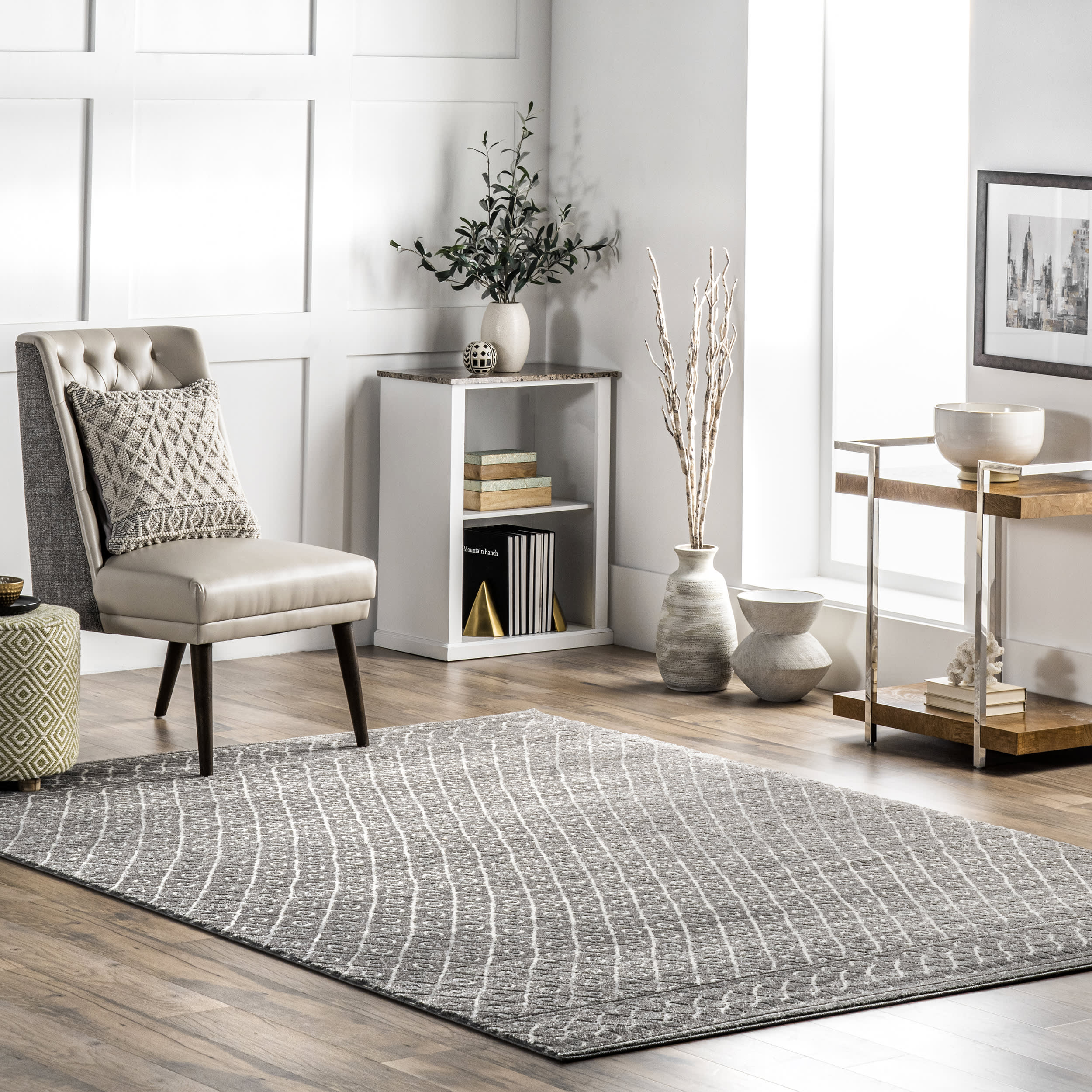 Thea Birdseye Trellis Rug | Beige - Image 2
