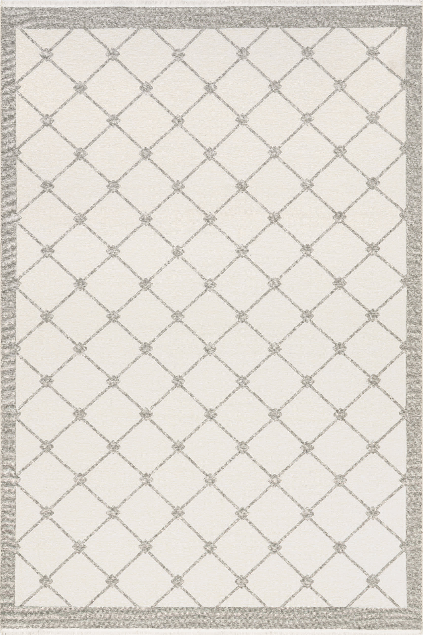 Thelma Lattice Fringed Reversible Washable Rug | Light Grey