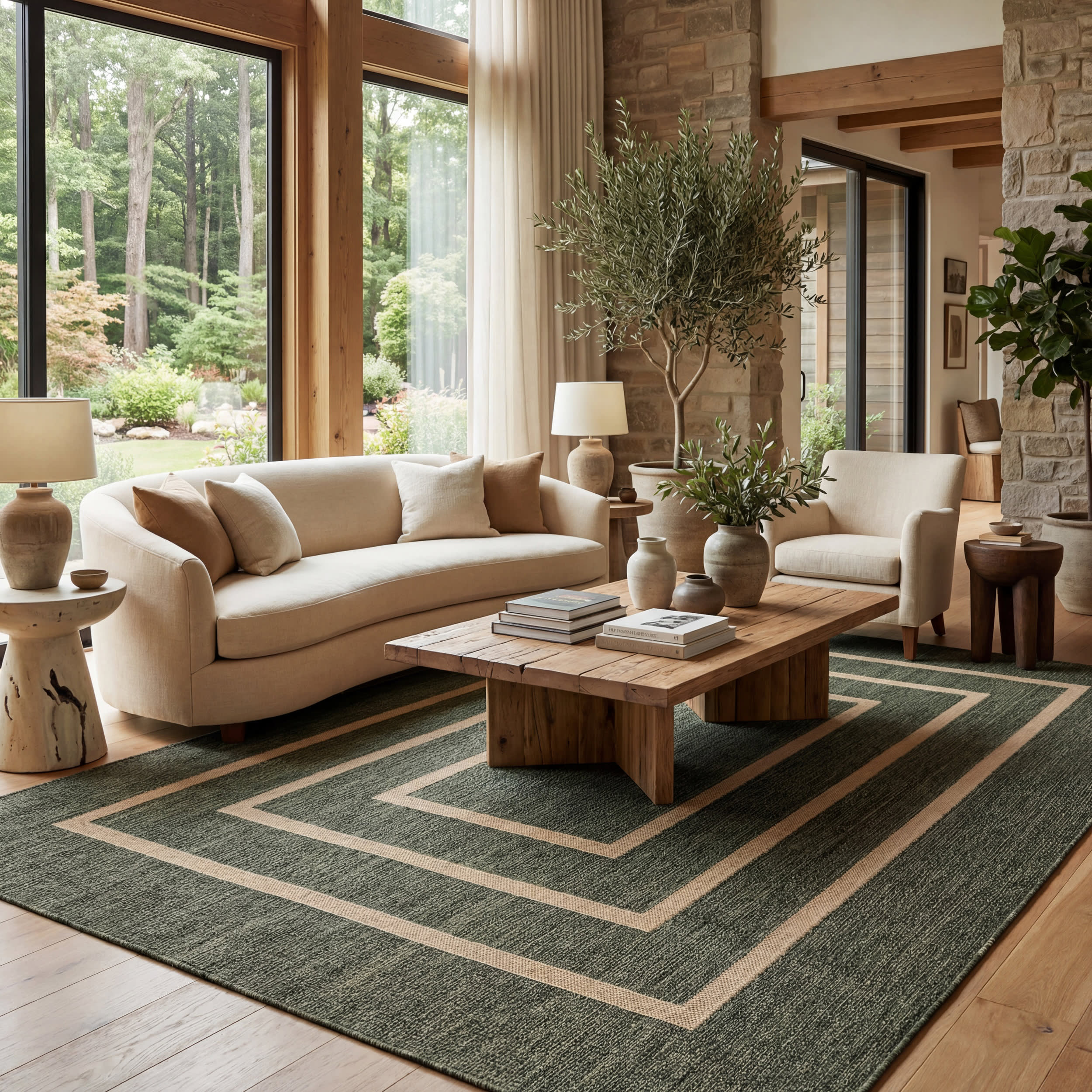 Thena Modern Bordered Indoor/Outdoor Rug | Green - Image 9
