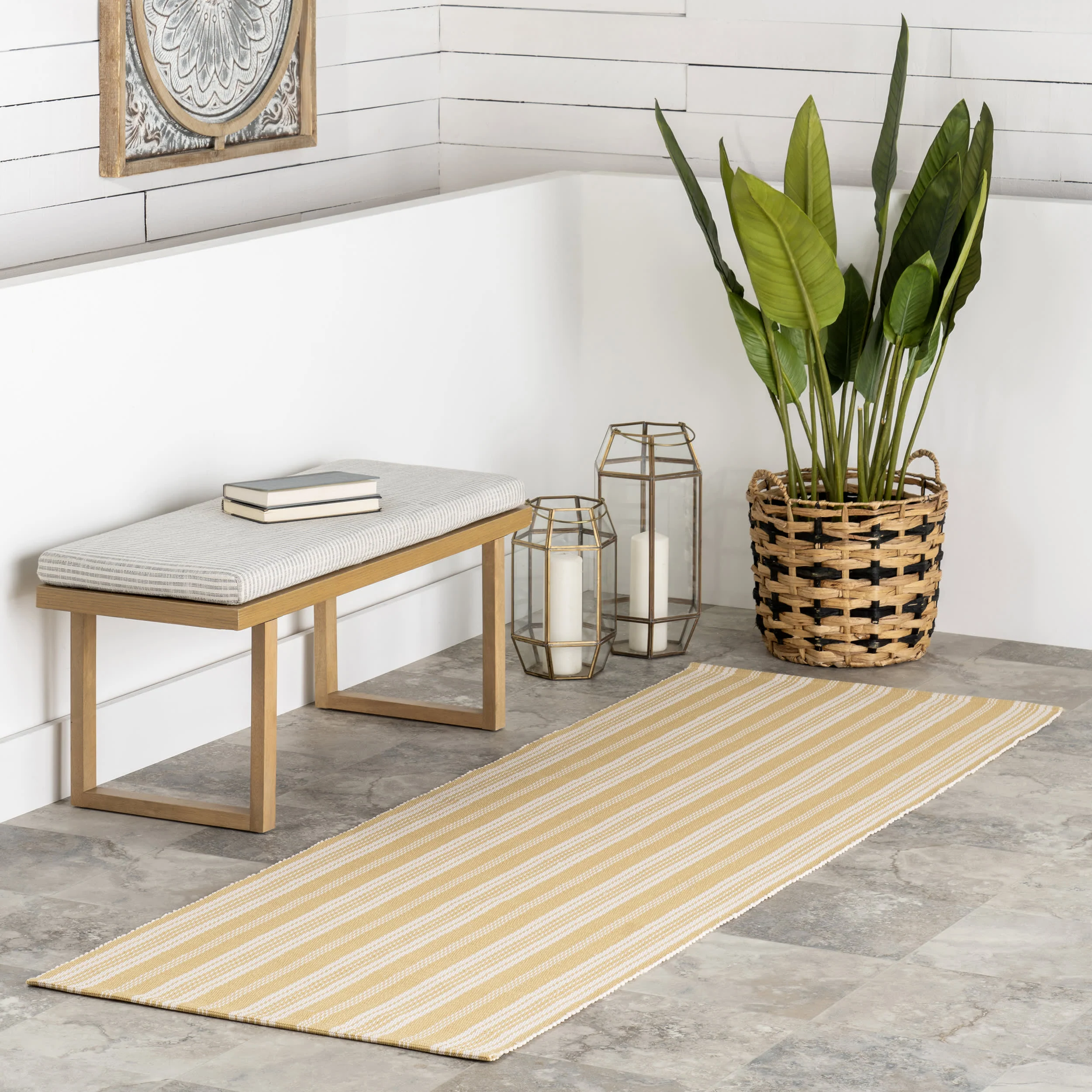 Ticking Stripe Handwoven Indoor/Outdoor Rug | Beige - Image 2