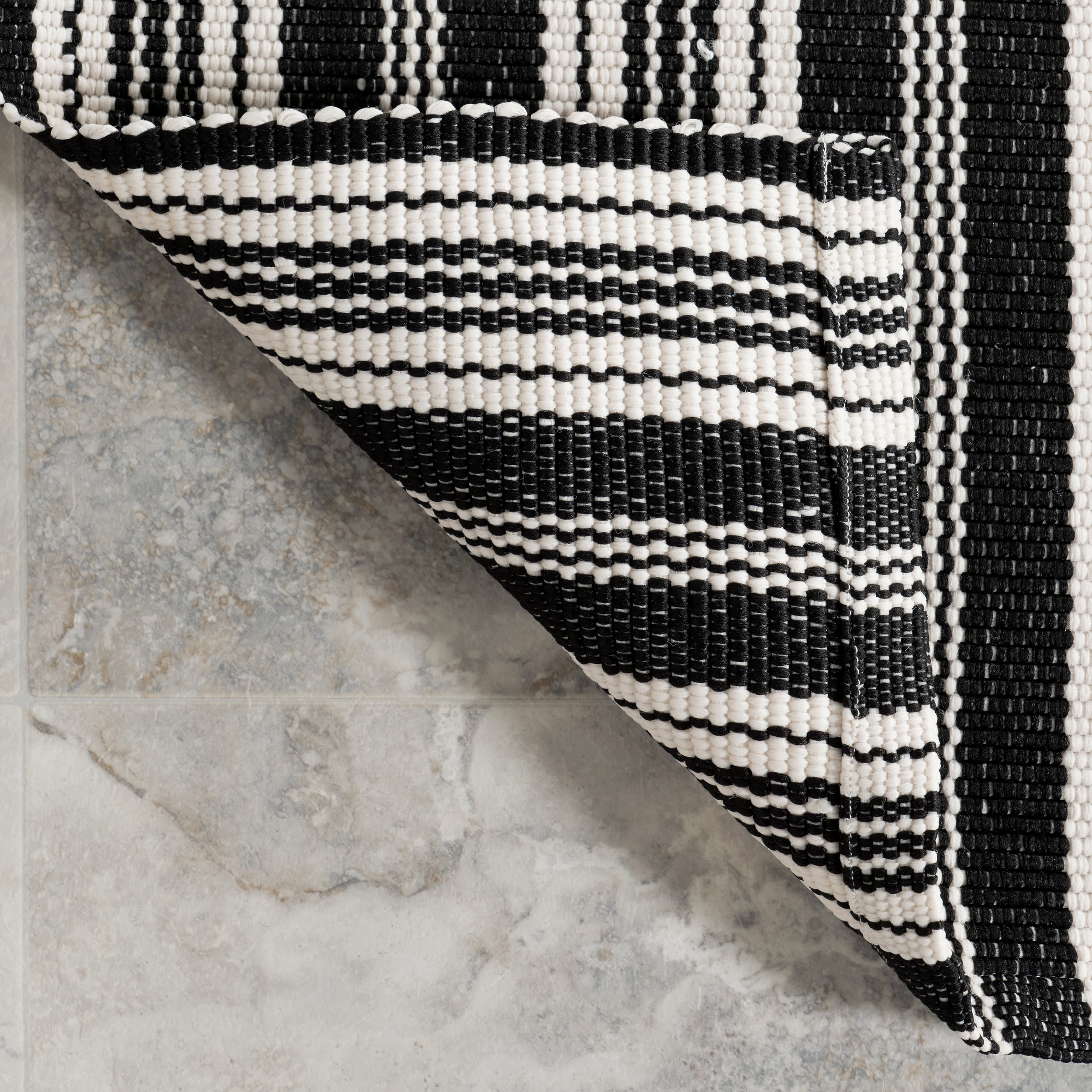 Ticking Stripe Handwoven Indoor/Outdoor Rug | Black - Image 6