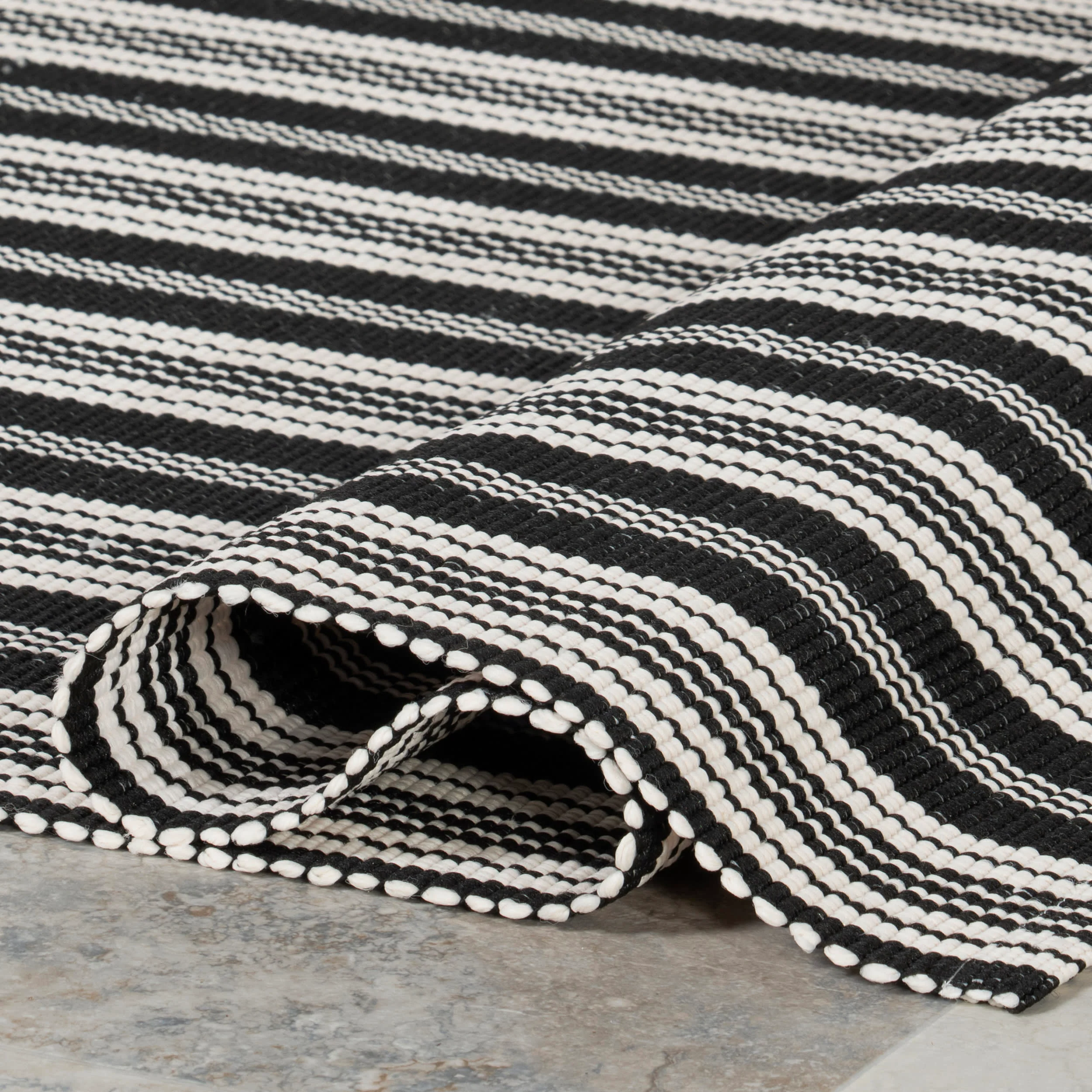 Ticking Stripe Handwoven Indoor/Outdoor Rug | Black - Image 8