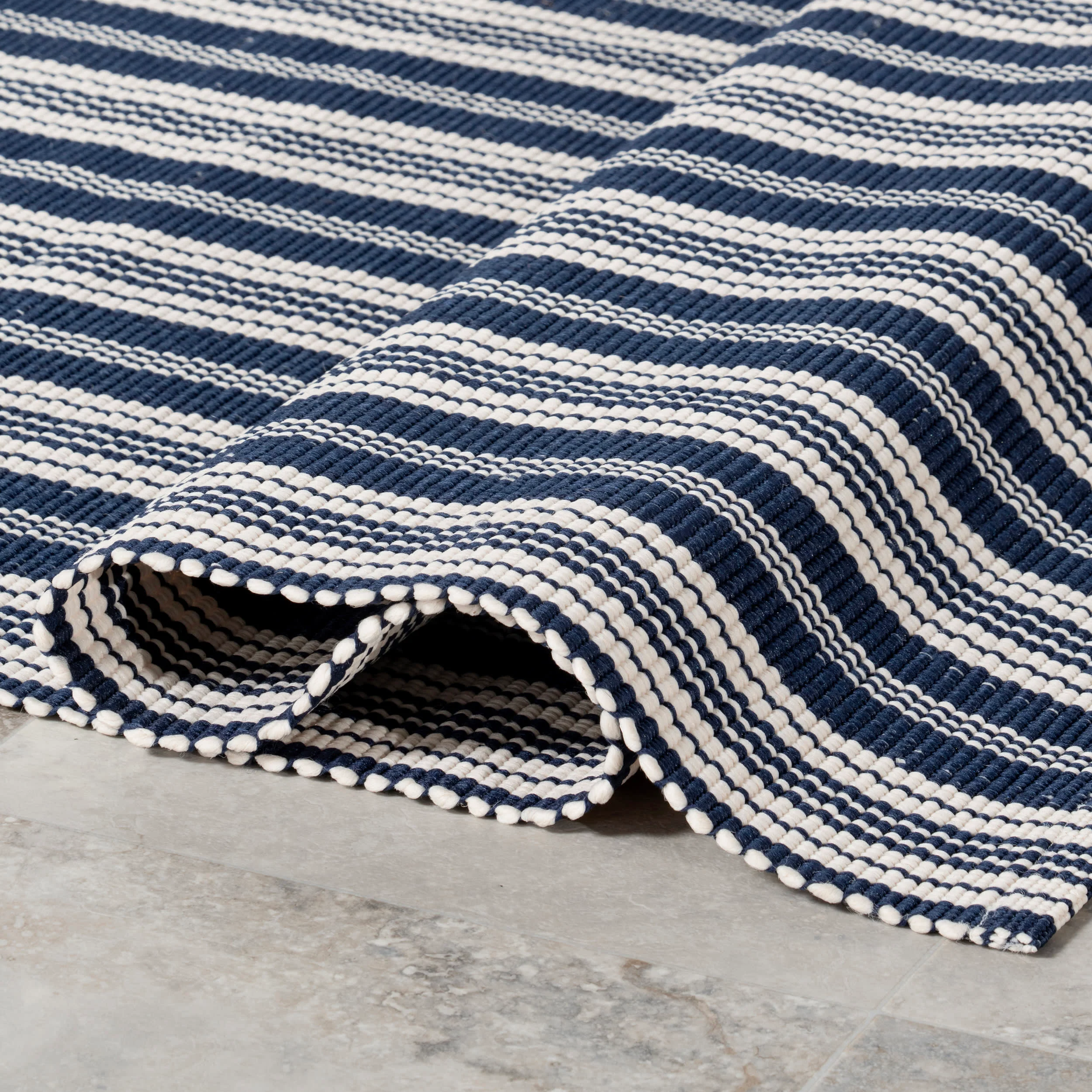 Ticking Stripe Handwoven Indoor/Outdoor Rug | Blue - Image 8