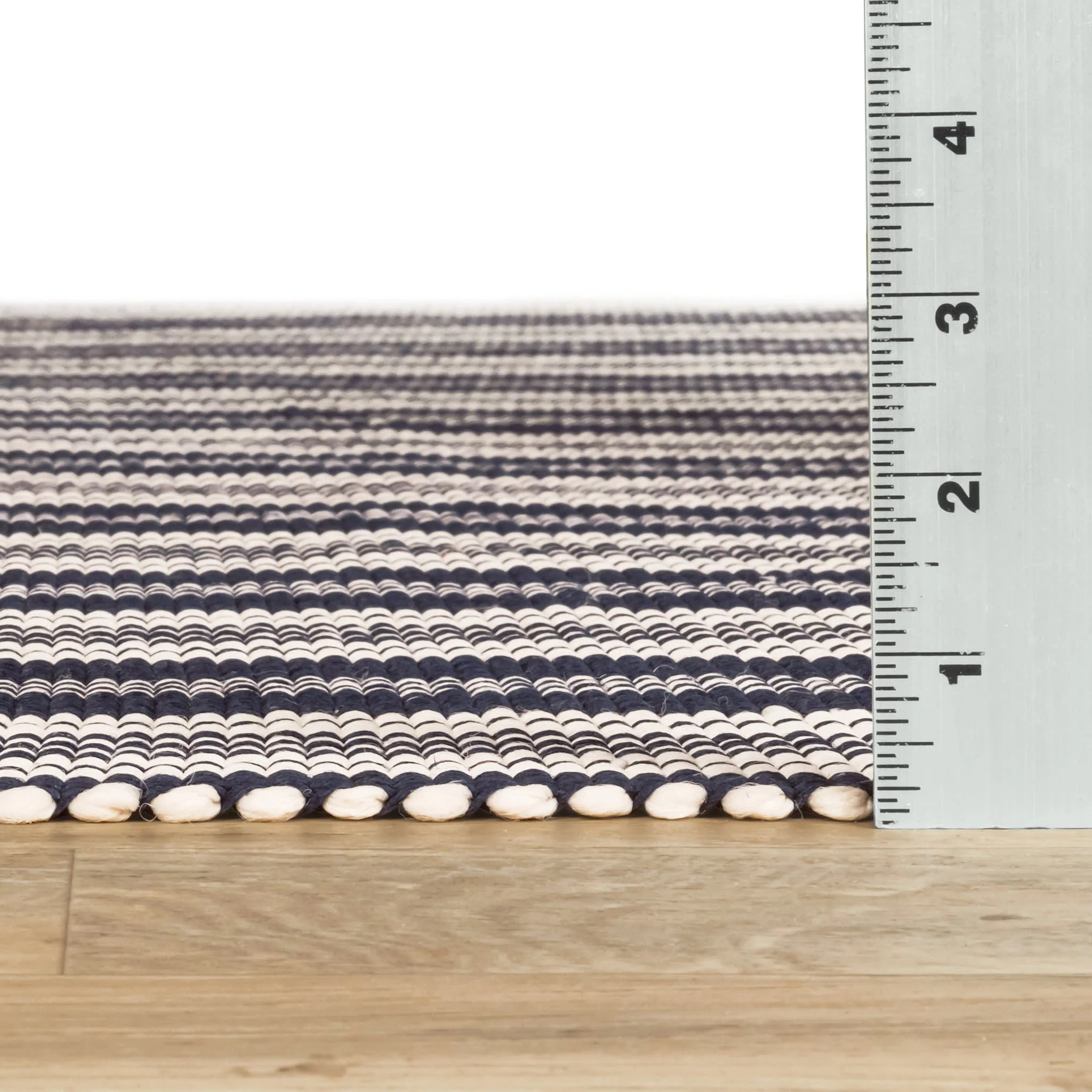 Ticking Stripe Handwoven Indoor/Outdoor Rug | Navy/Ivory - Image 3