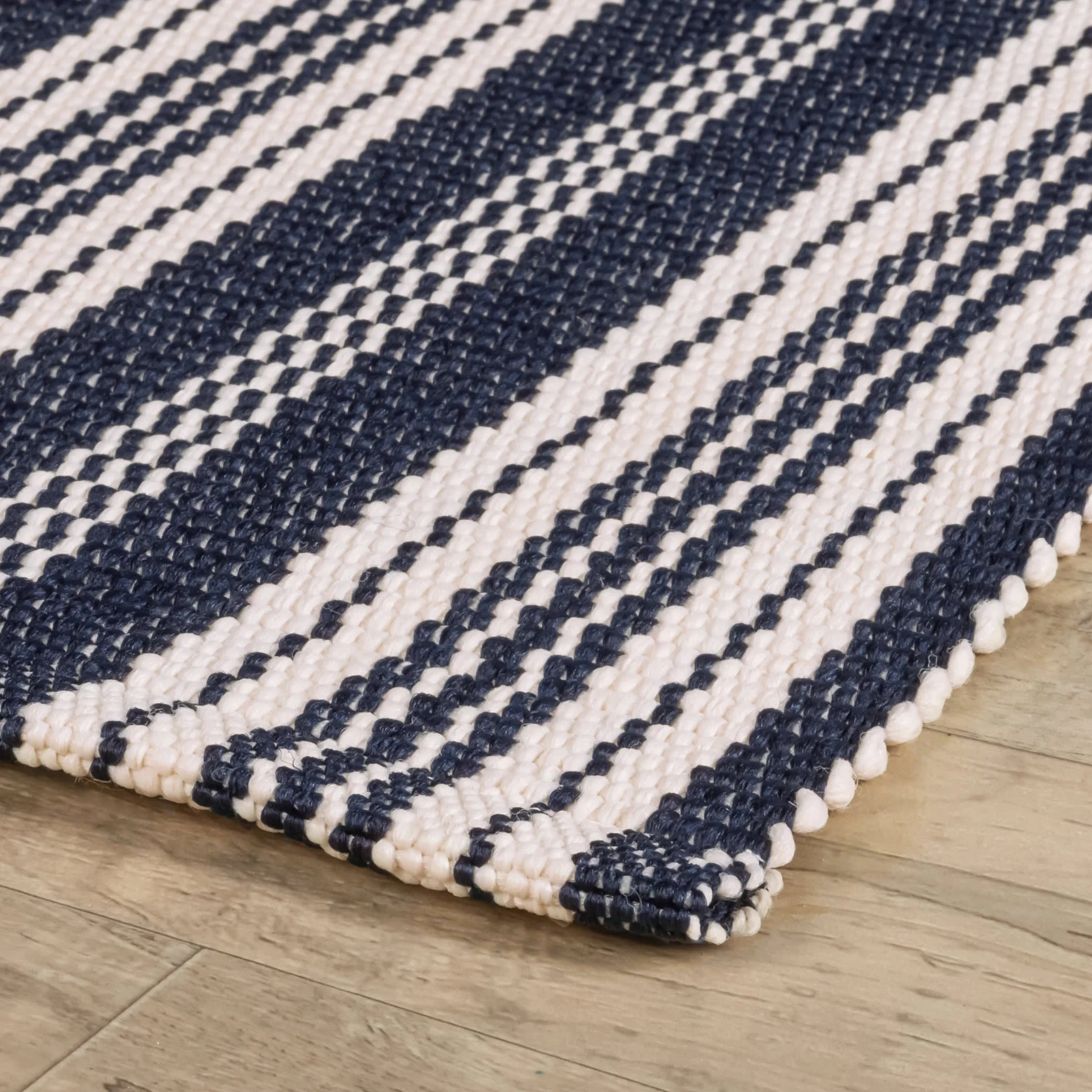 Ticking Stripe Handwoven Indoor/Outdoor Rug | Navy/Ivory - Image 4