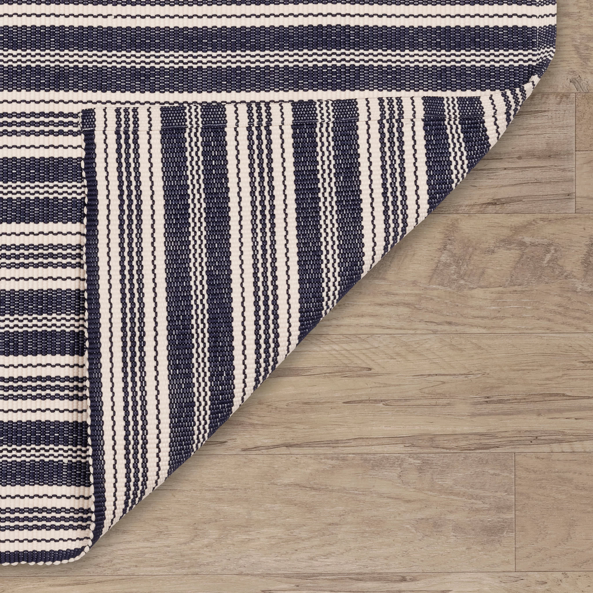 Ticking Stripe Handwoven Indoor/Outdoor Rug | Navy/Ivory - Image 5