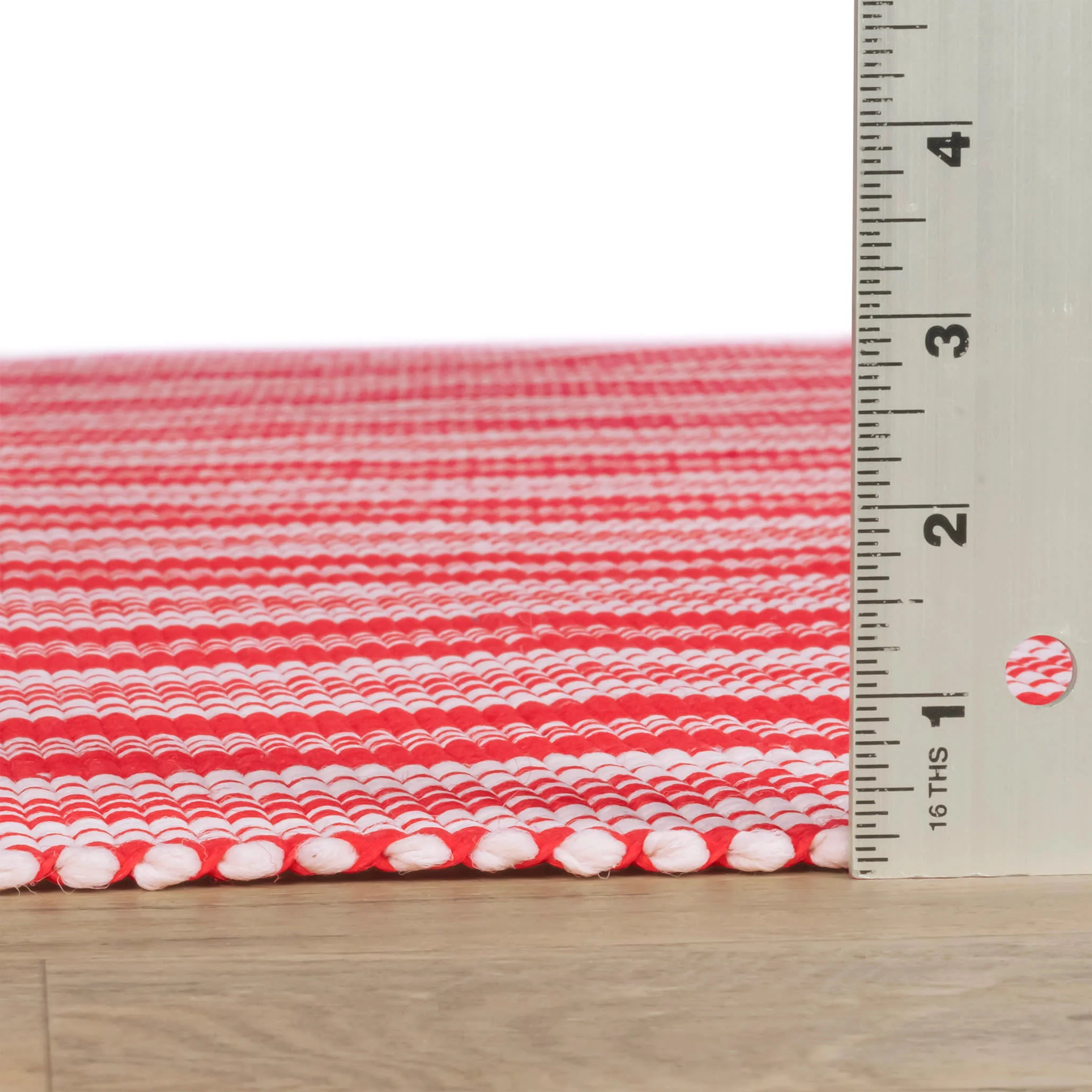 Ticking Stripe Handwoven Indoor/Outdoor Rug | Red/Ivory - Image 4