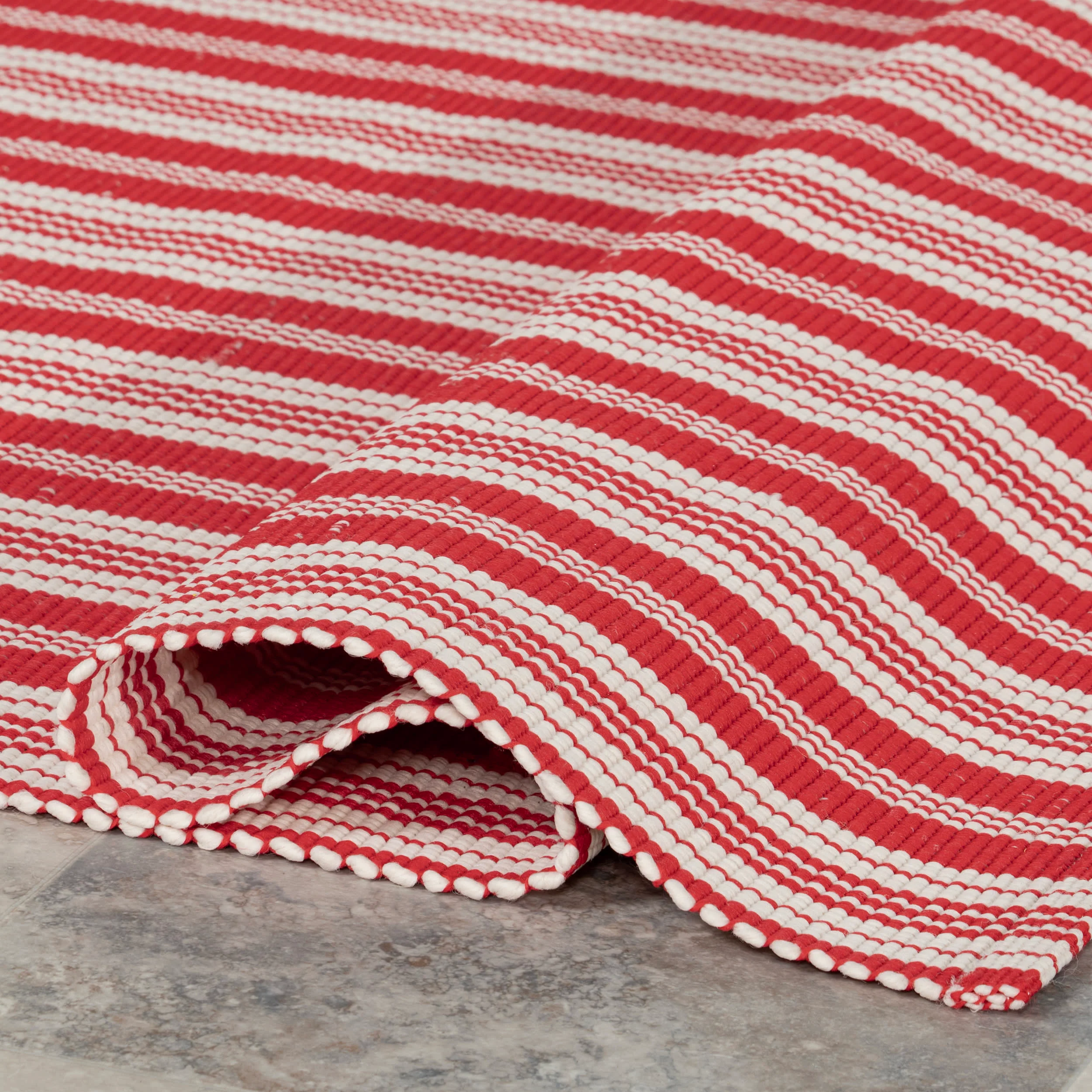 Ticking Stripe Handwoven Indoor/Outdoor Rug | Red - Image 8