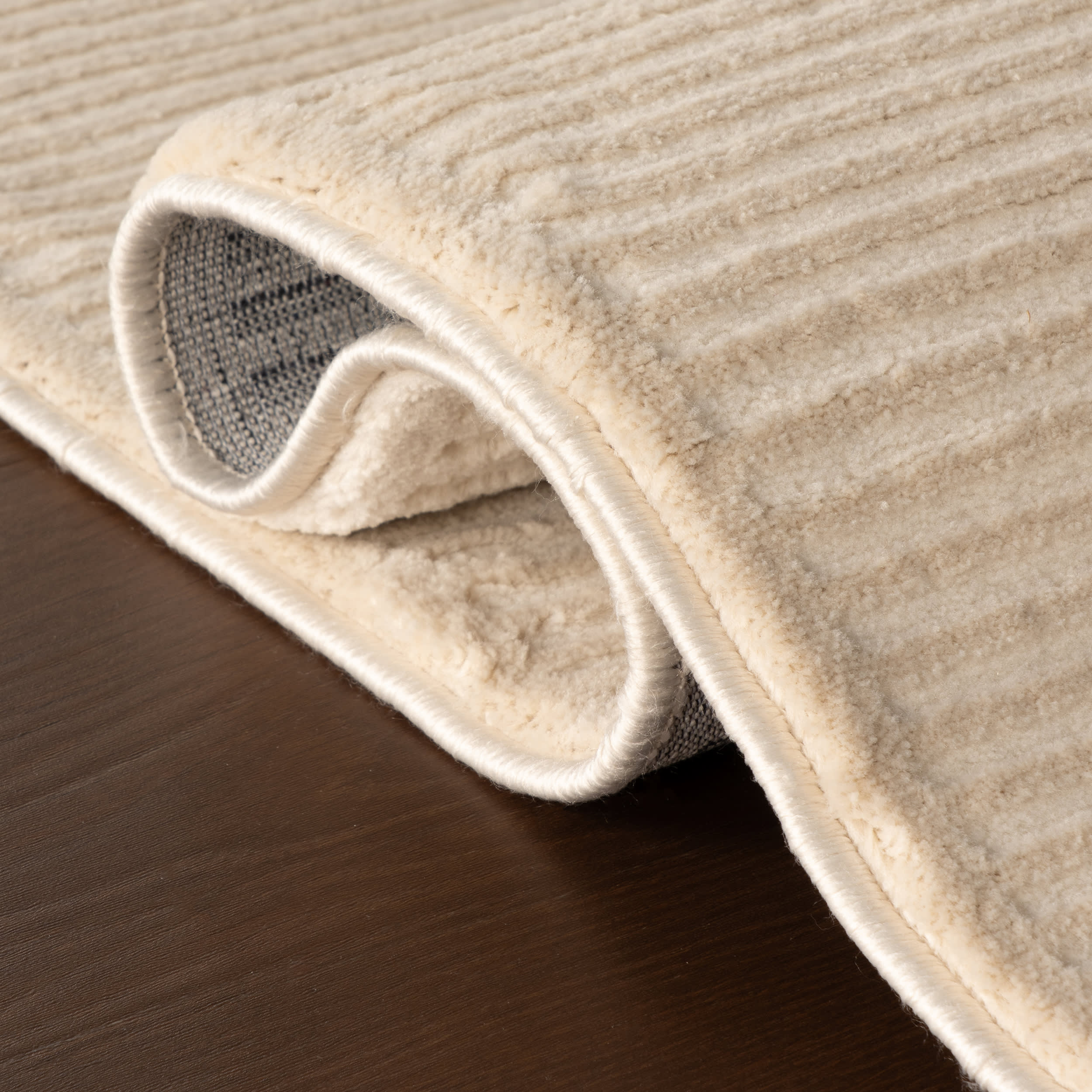 Tiera Bordered Plush Textured Washable Rug | Cream - Image 10