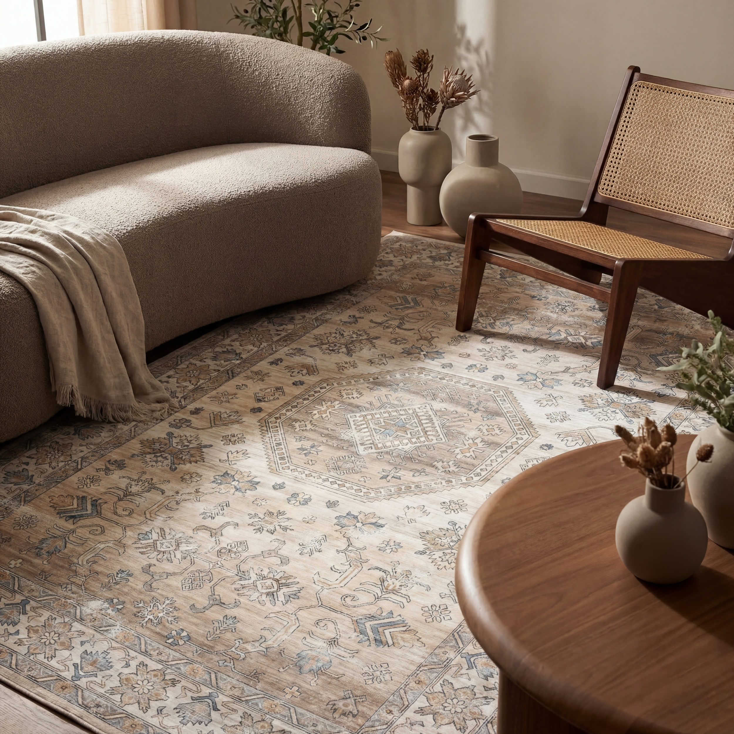 Timeless Charm Spill Proof Washable Rug | Beige - Image 4