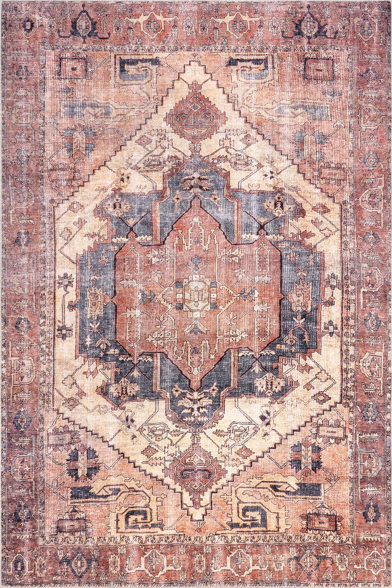Timeworn Medallion Printed Rug | Pale Terracotta