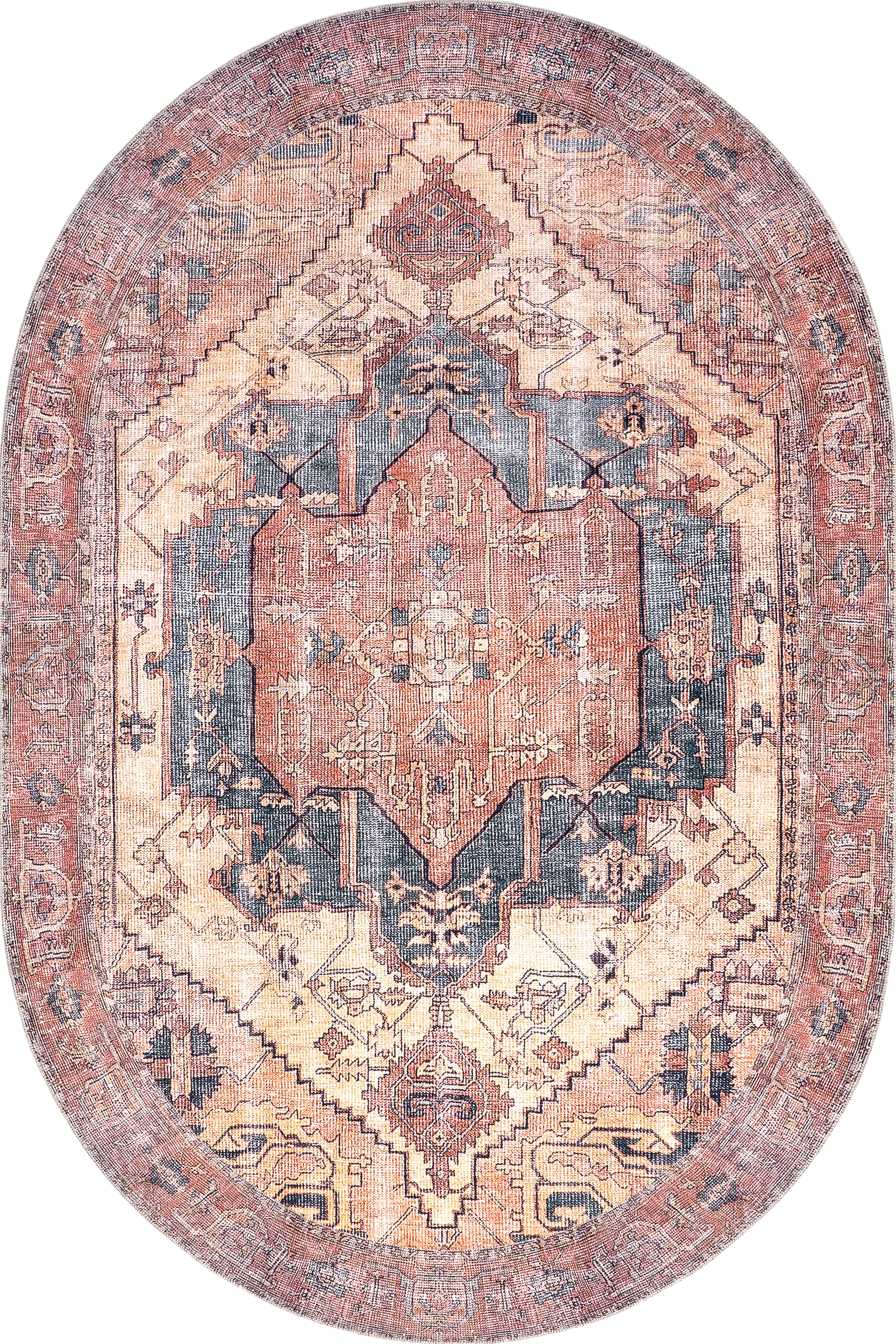 Timeworn Medallion Printed Rug | Pale Terracotta