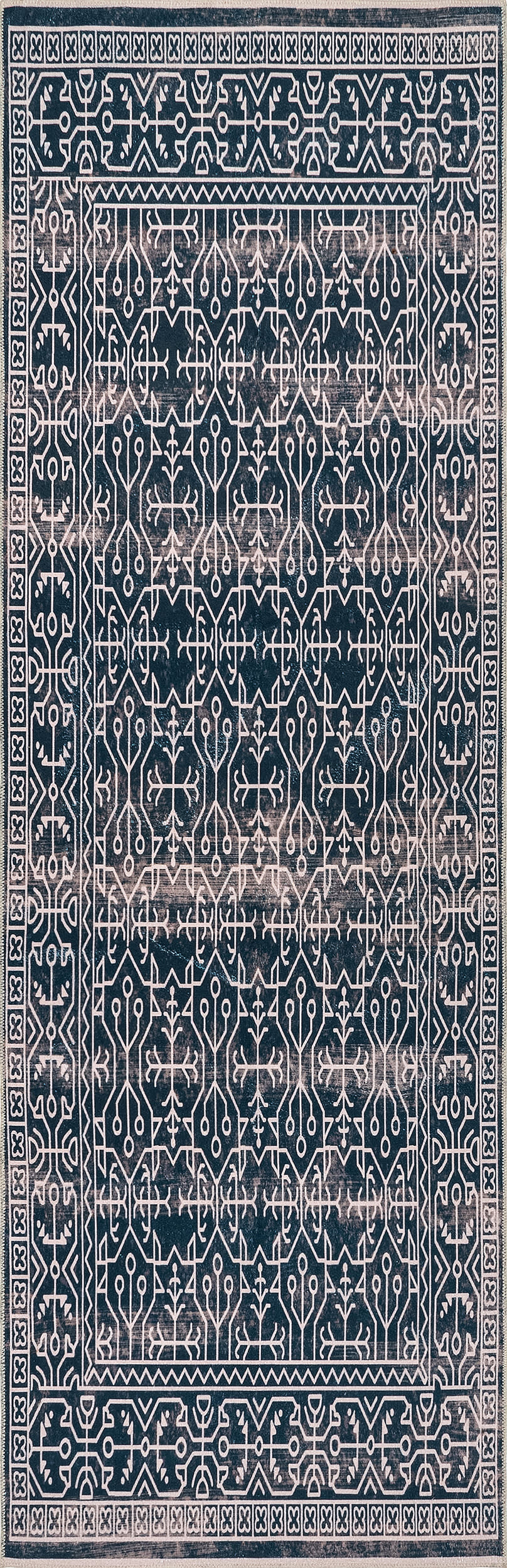Tinsley Bordered Linework Washable Rug | Navy