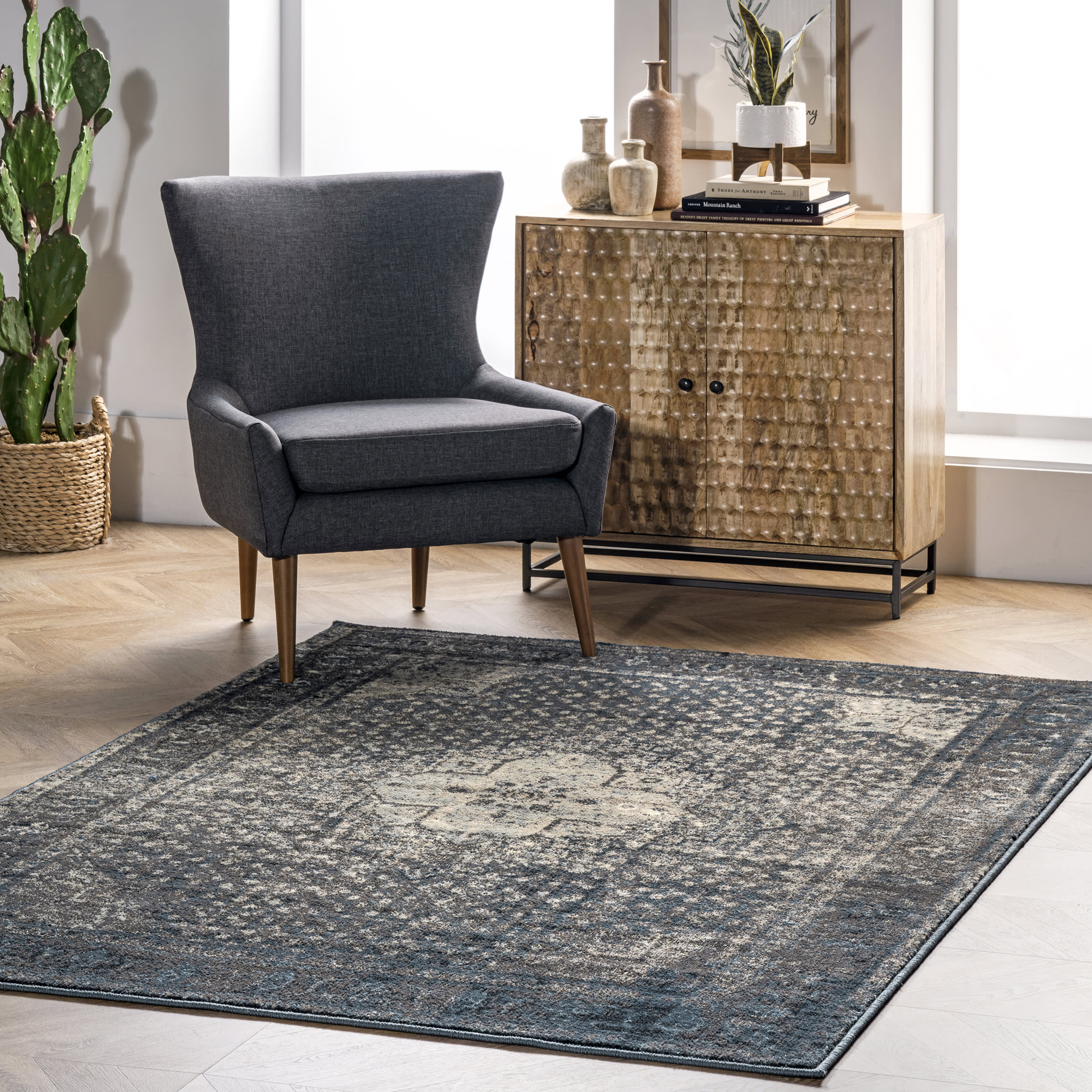 Tracce Vintage Castle Medallion Rug | Slate - Image 2
