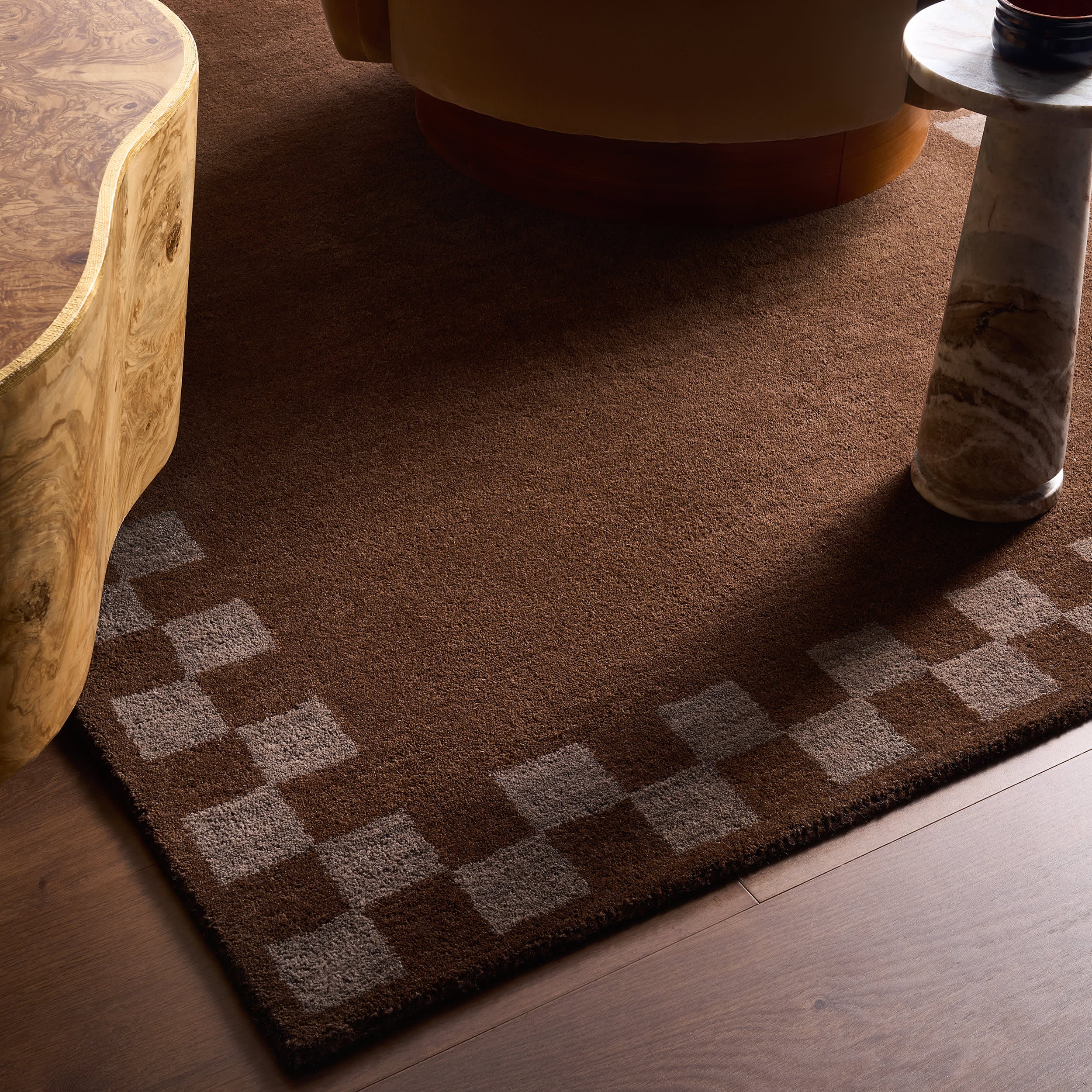 Treva Transitional Checkered Rug | Brown - Image 3