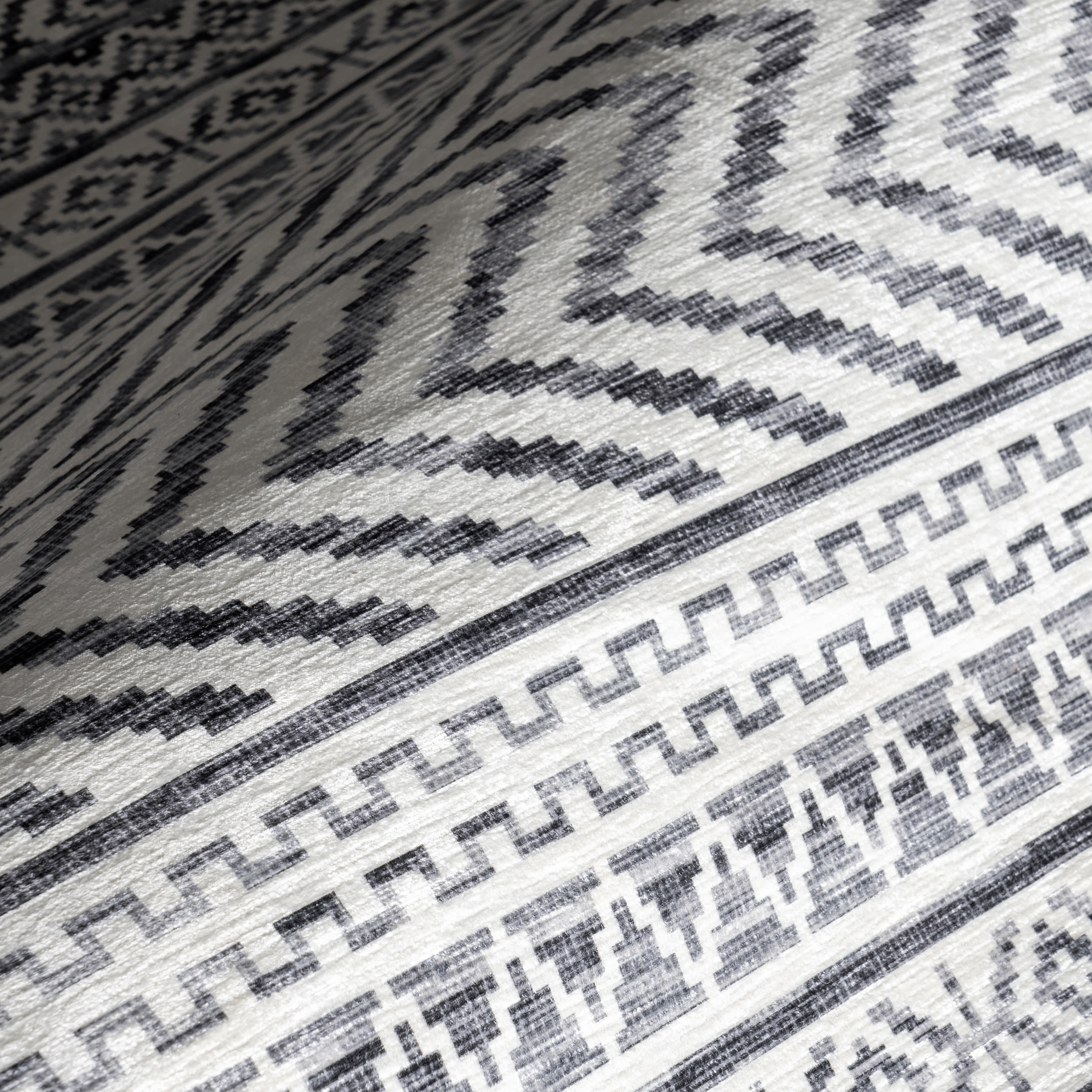 Tribal Banded Spill Proof Washable Rug | Grey - Image 3