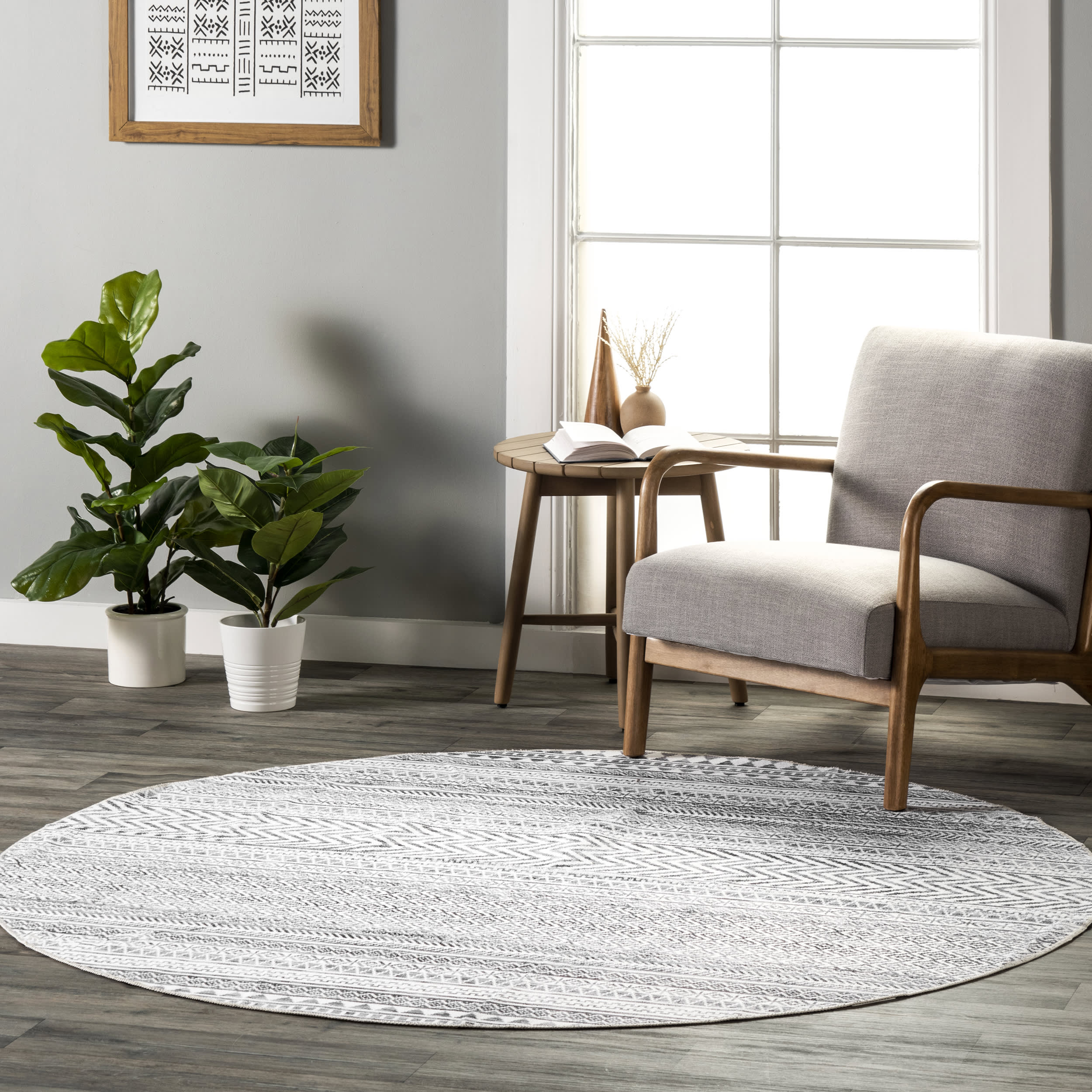 Tribal Banded Washable Rug | Grey - Image 2