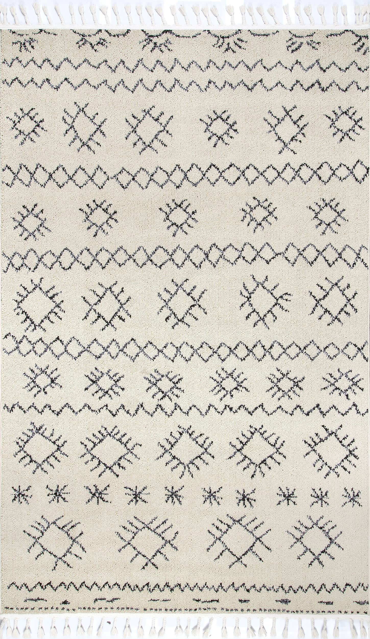 Tribal Crosshatch Tassel Rug | Ivory