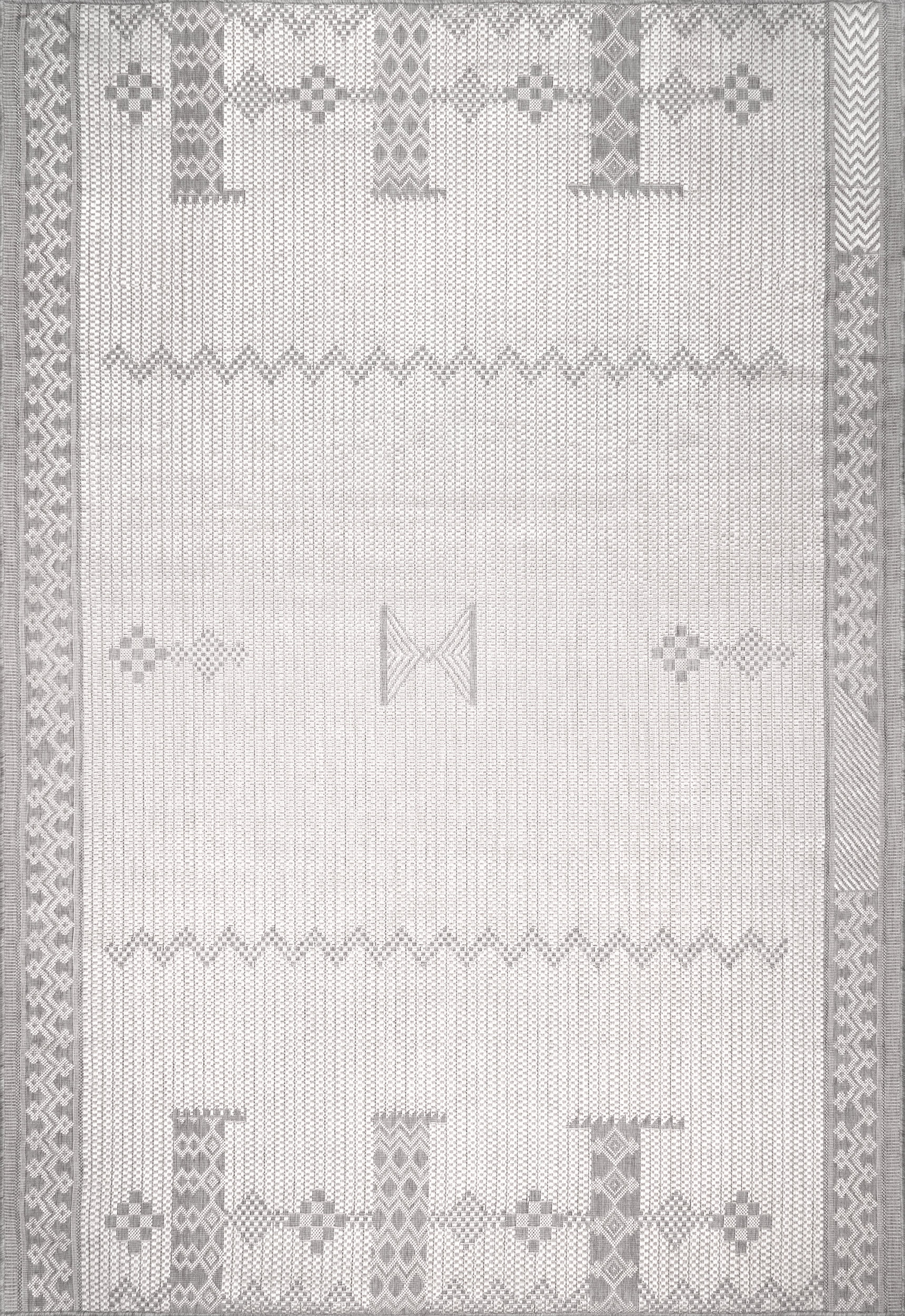 Tribal Indoor/Outdoor Flatweave Rug | Light Grey