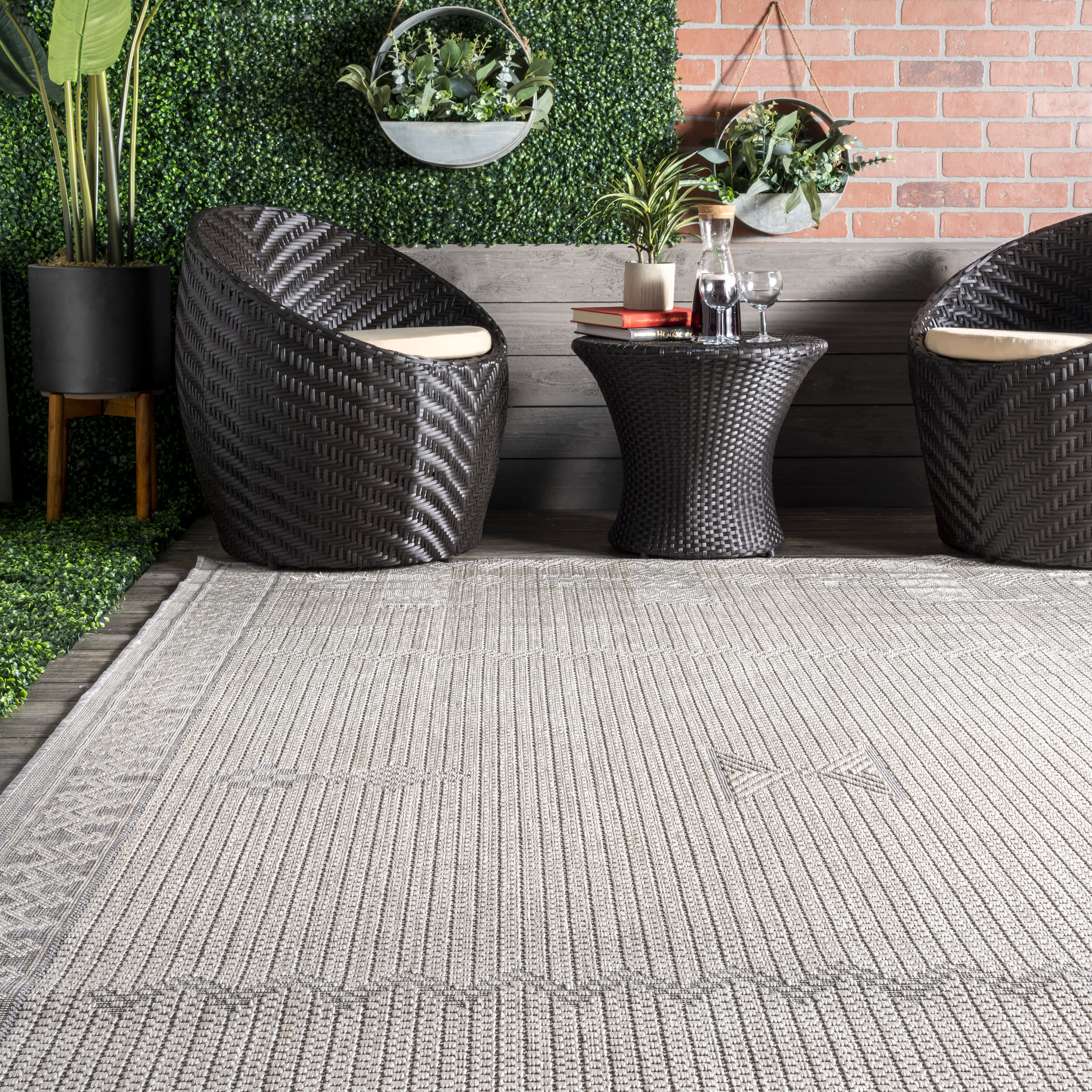 Tribal Indoor/Outdoor Flatweave Rug | Light Grey - Image 4