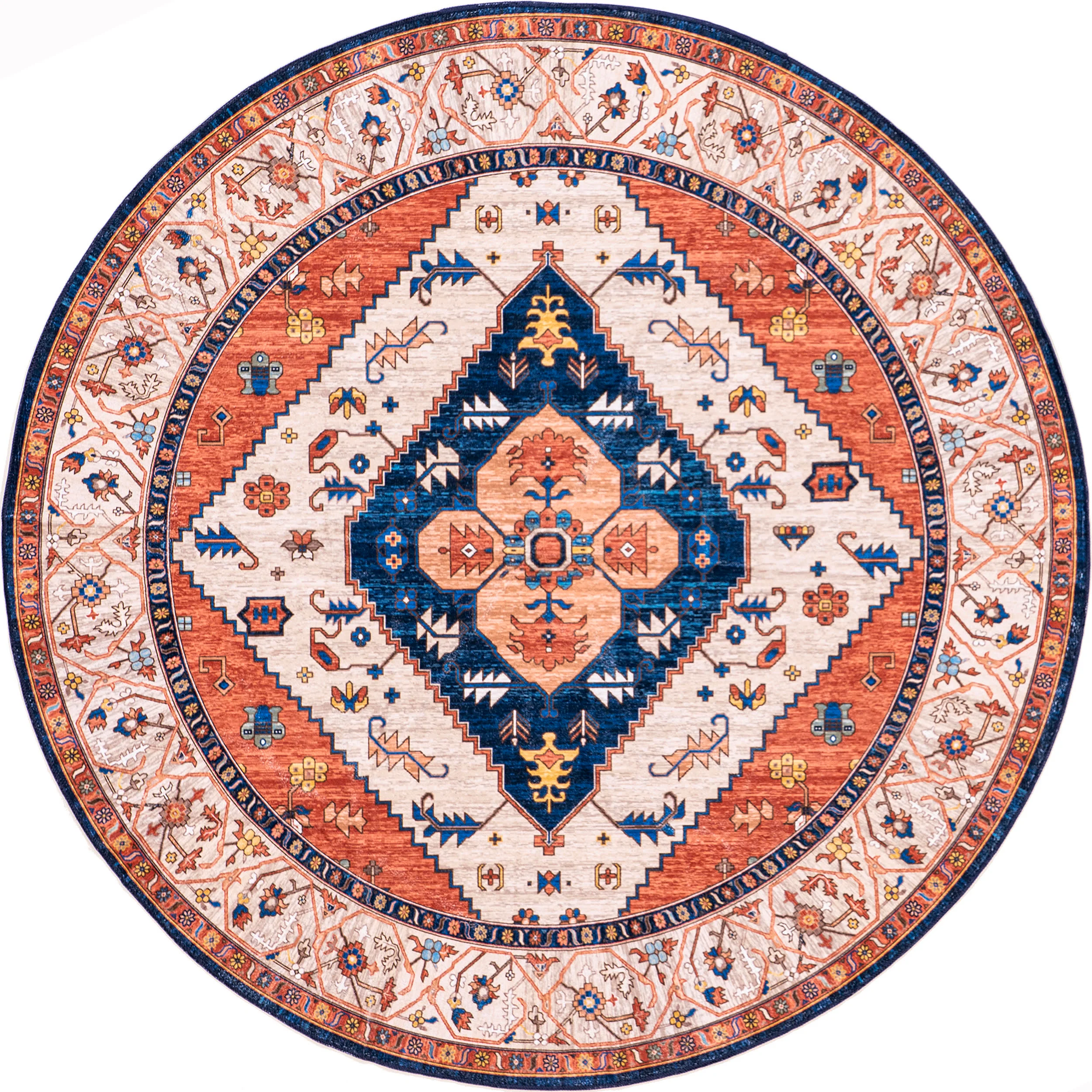 Tribal Medallion Washable Rug | Rust