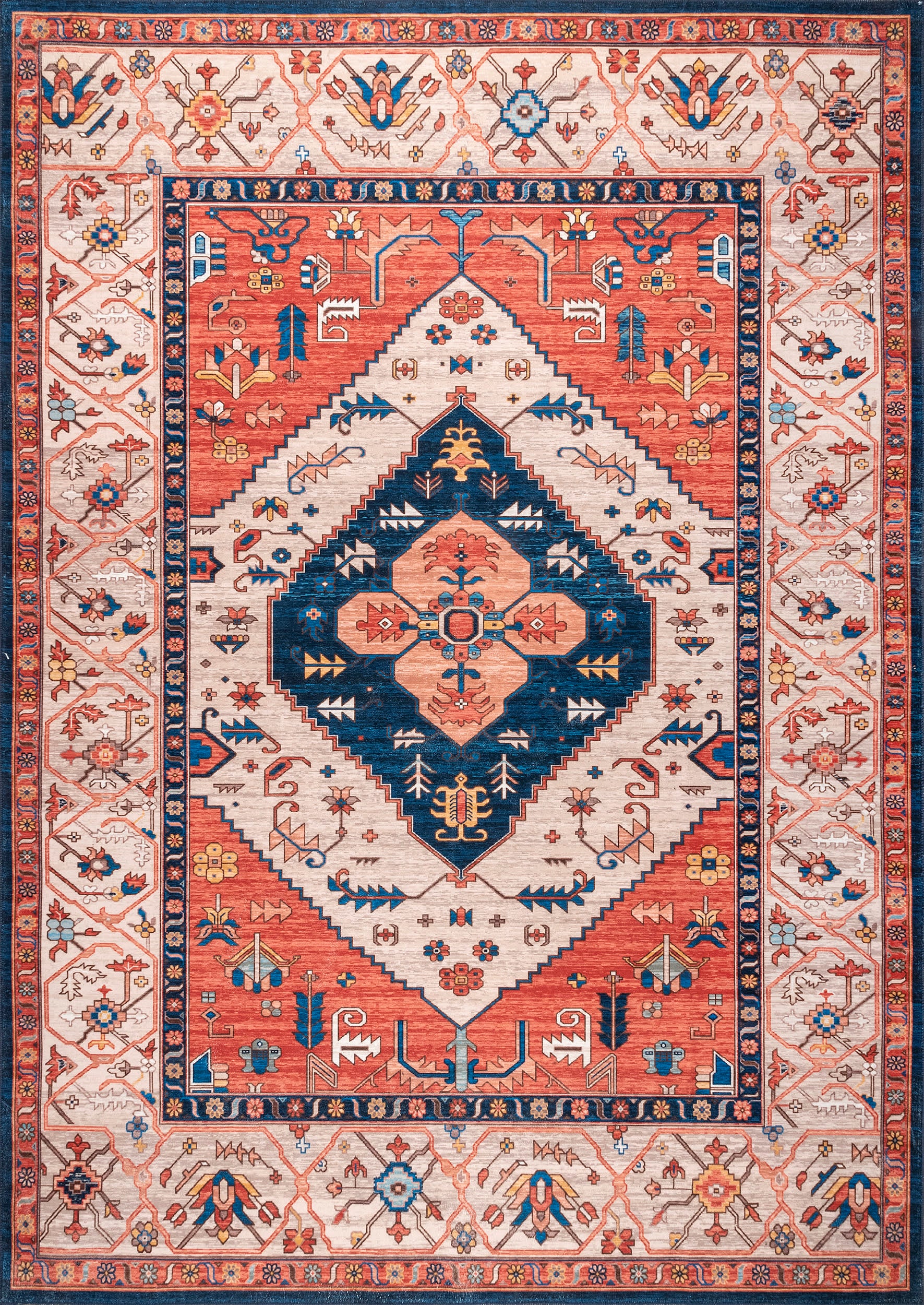 Tribal Medallion Washable Rug | Rust