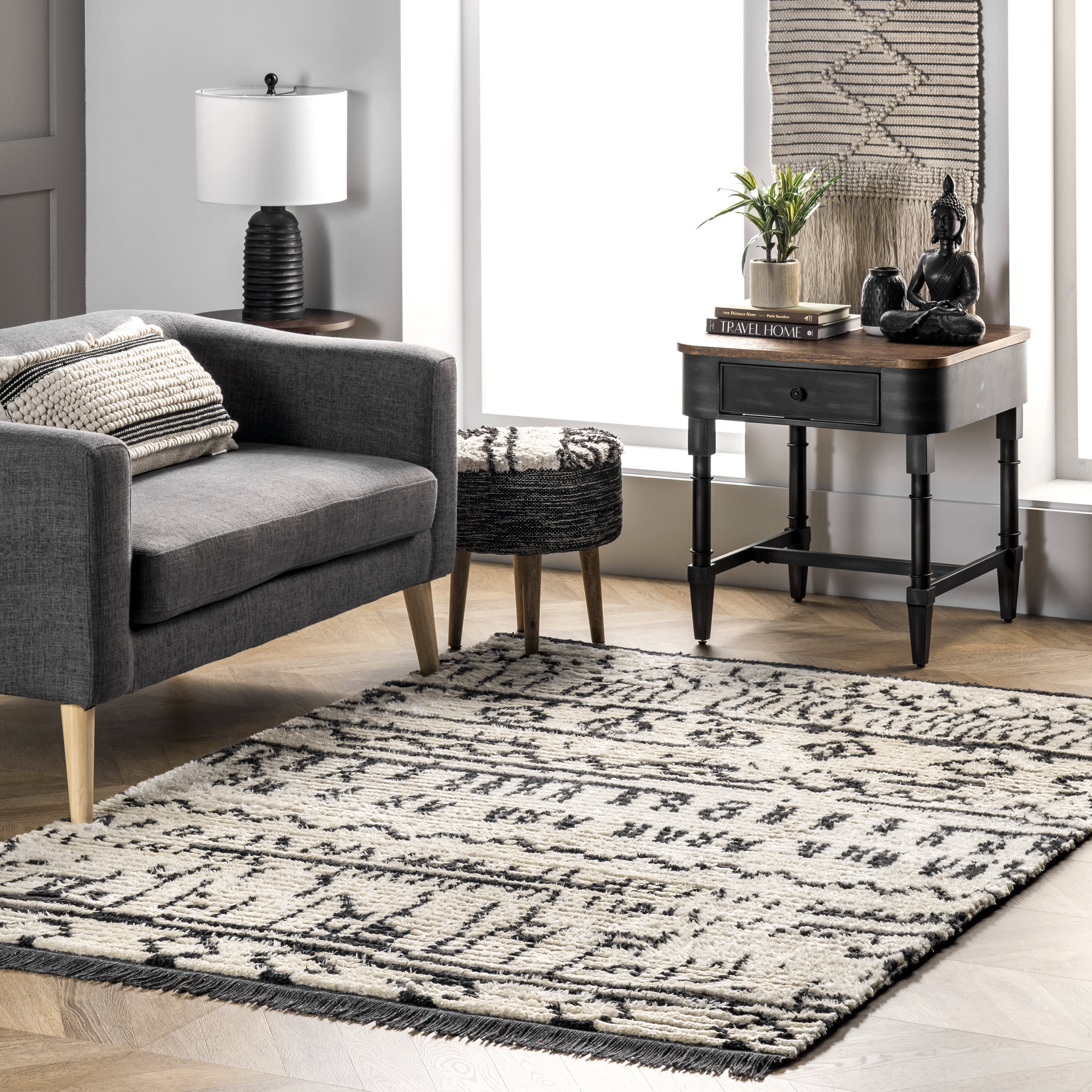 Tribal Mural Tasseled Rug | Beige - Image 2