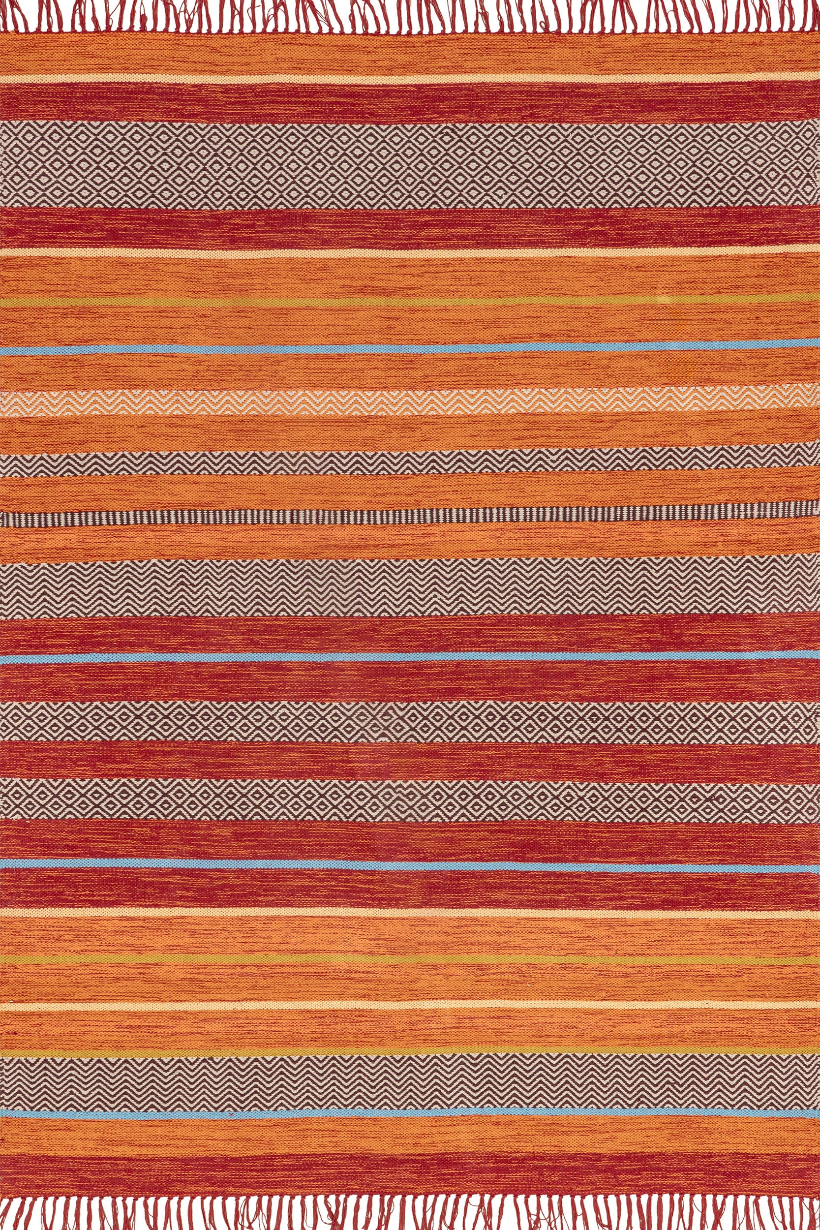 Tribal Stripes Fringe Tassel Rug | Orange