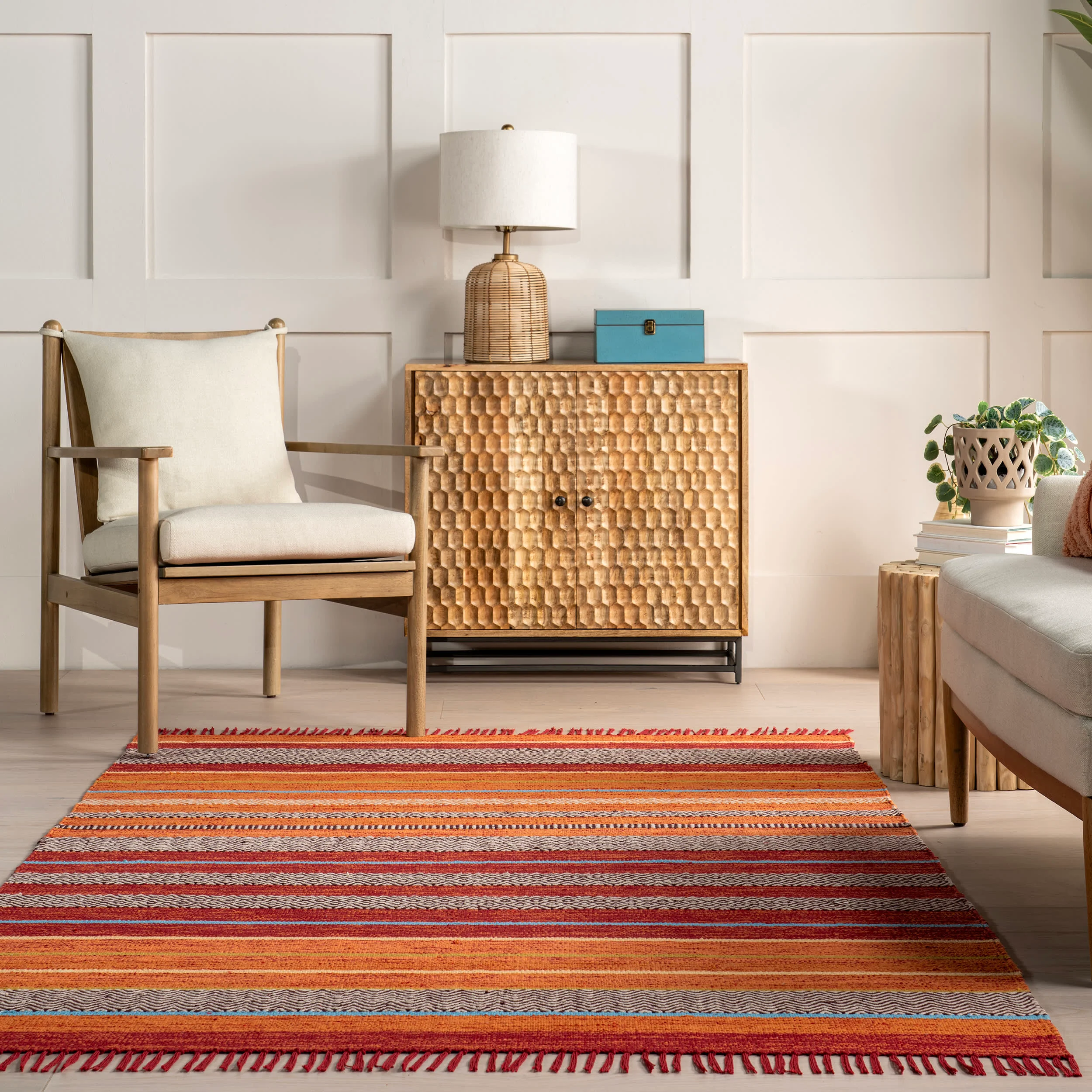 Tribal Stripes Fringe Tassel Rug | Orange - Image 4