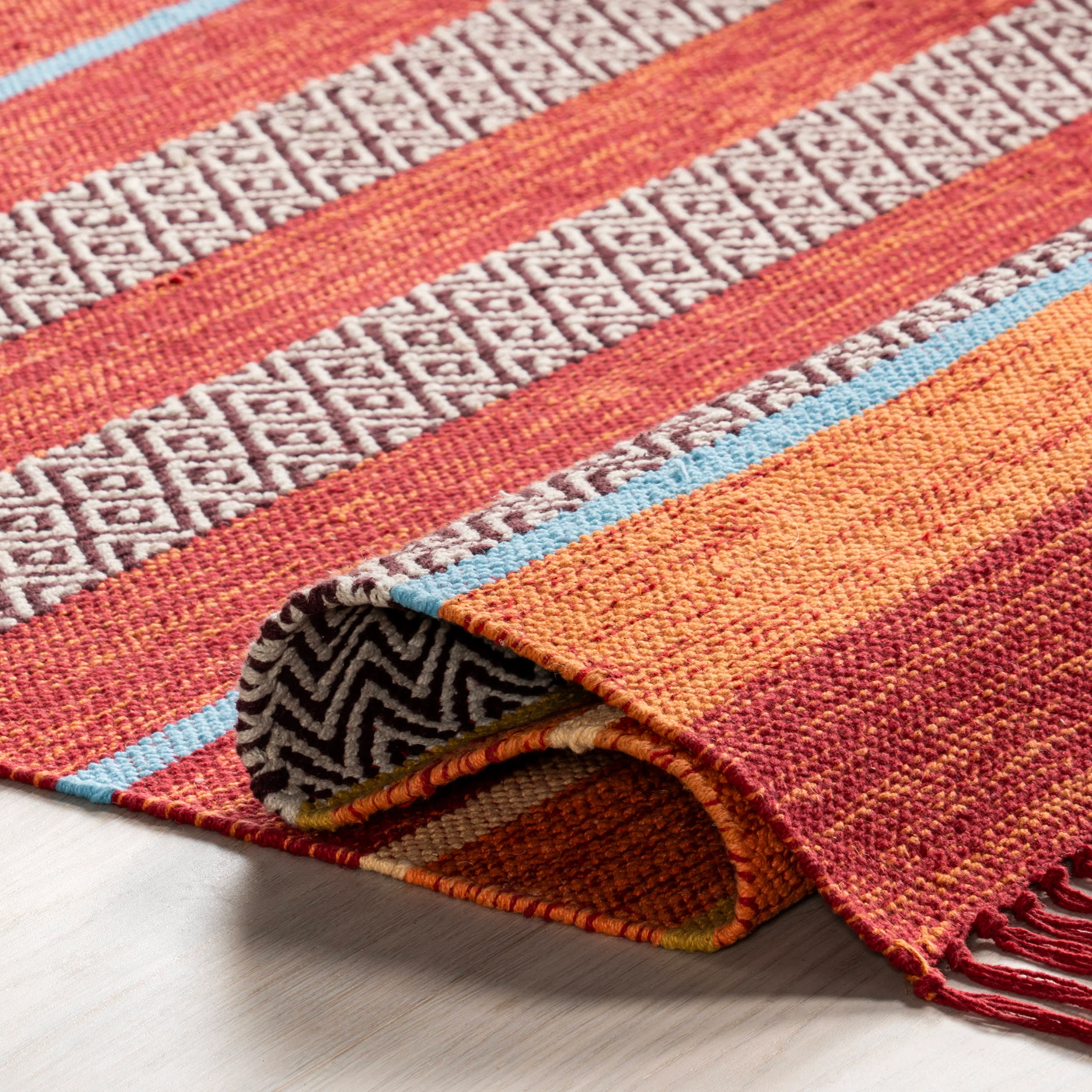 Tribal Stripes Fringe Tassel Rug | Orange - Image 8