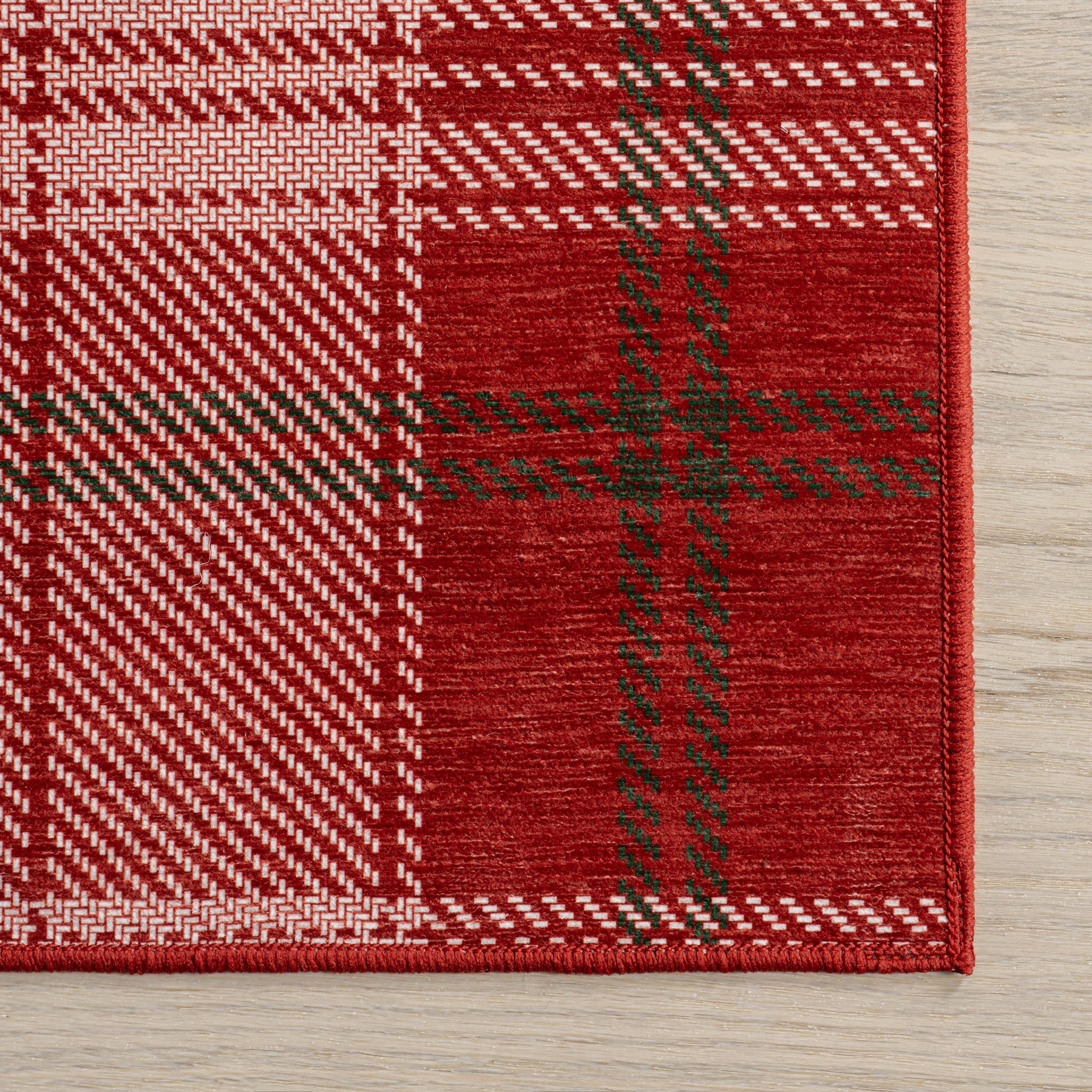 Tytiana Plaid Spill Proof Washable Rug | Red - Image 4