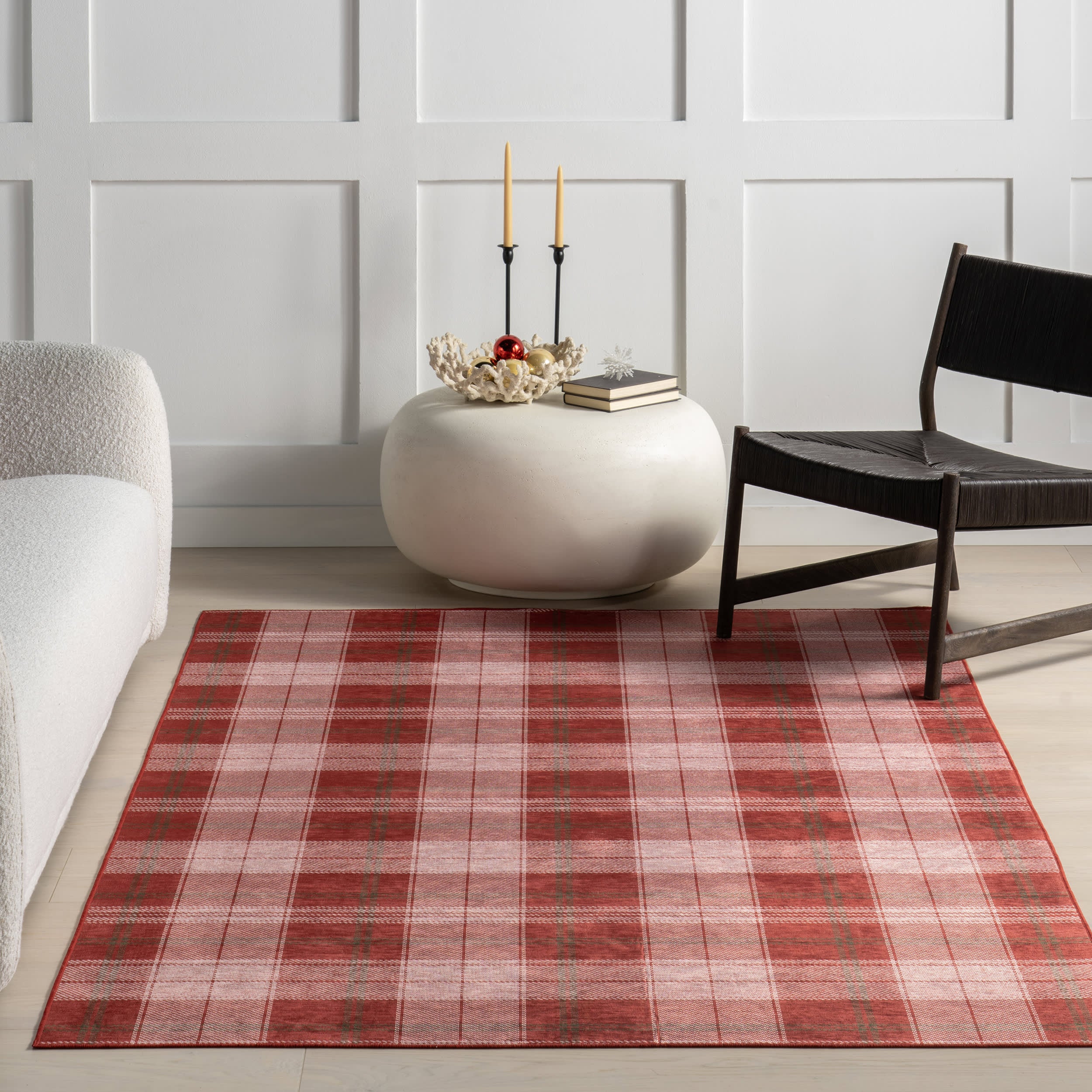 Tytiana Plaid Spill Proof Washable Rug | Red - Image 5