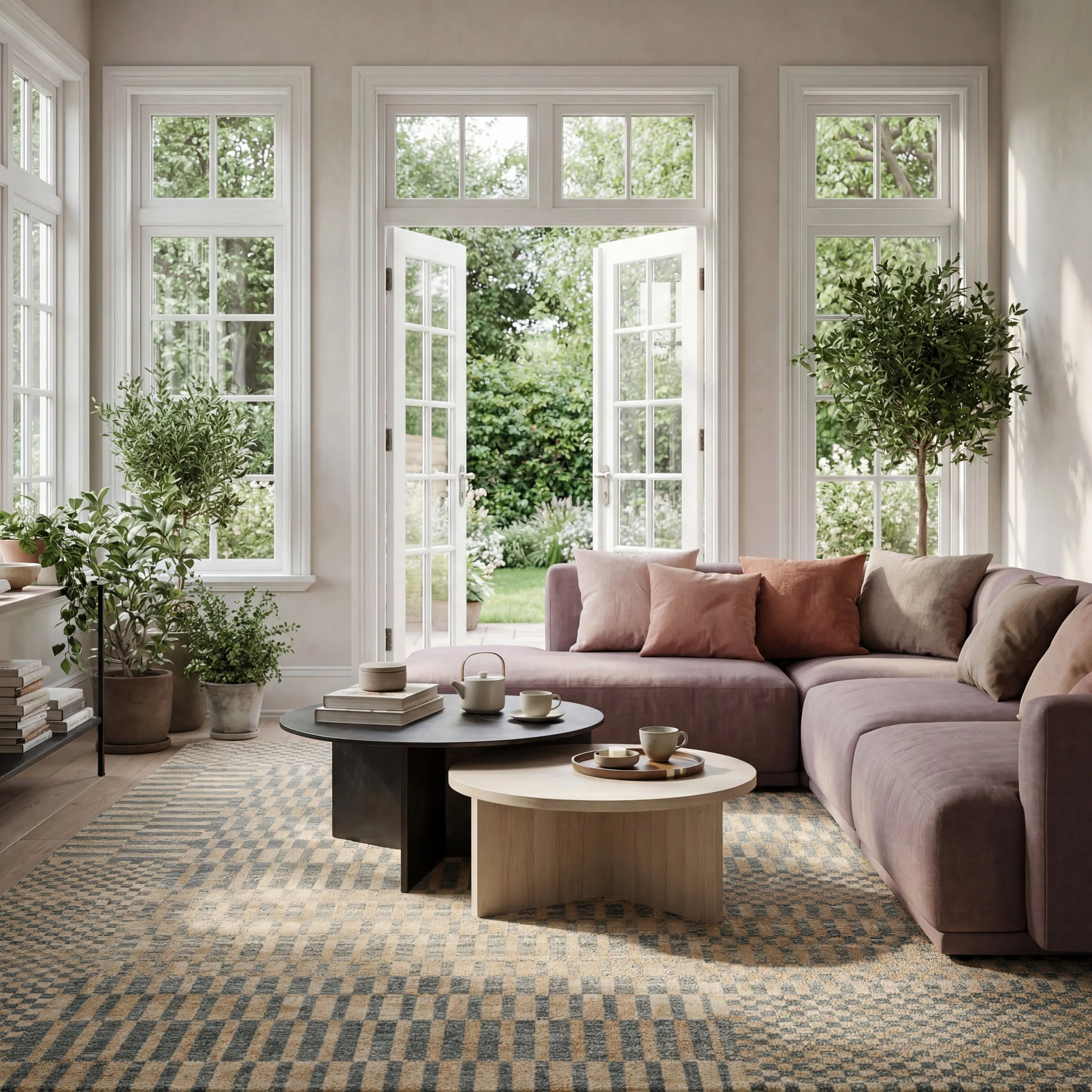 Umbergrid Checkered Rug | Stone - Image 2
