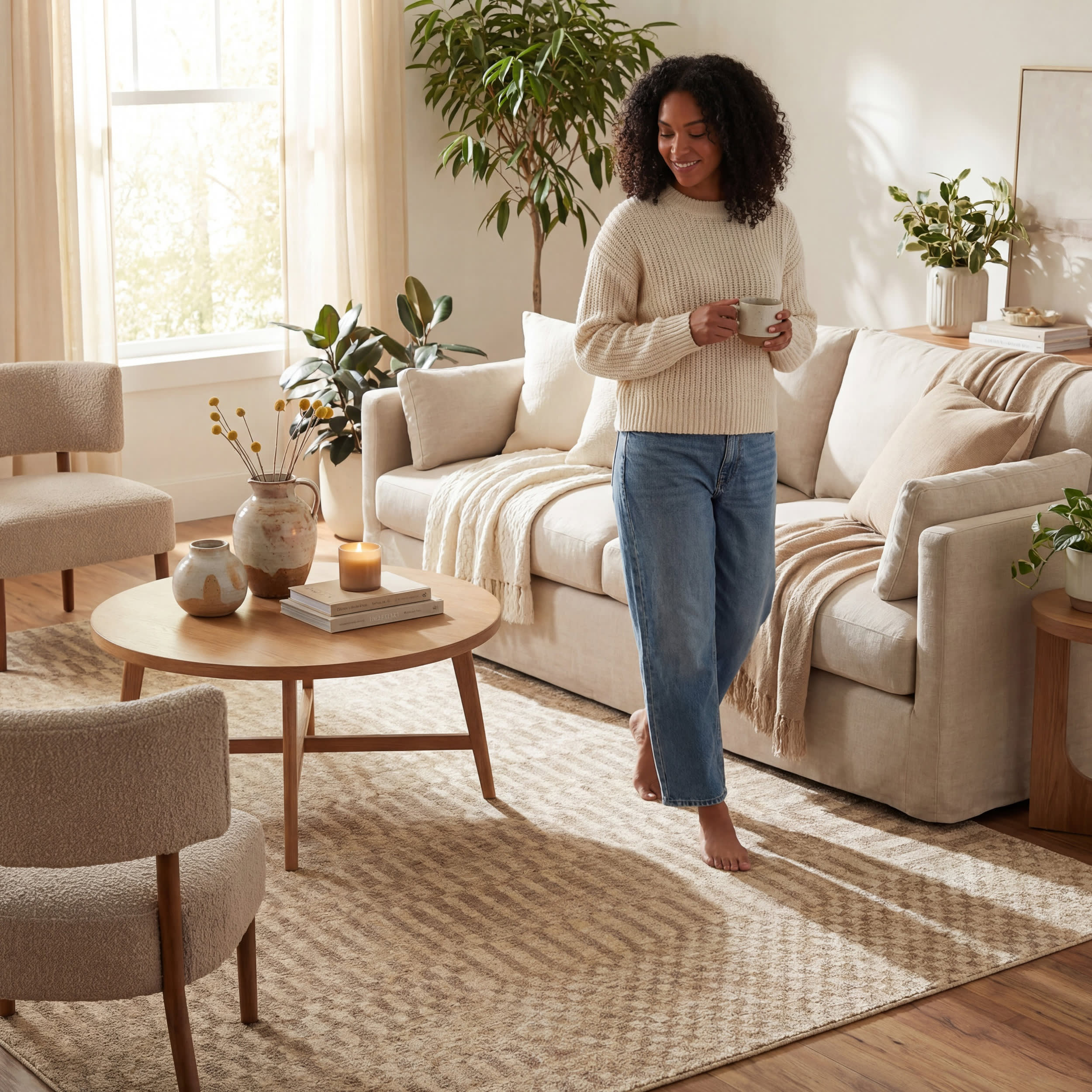 Umbergrid Checkered Rug | Tan - Image 9