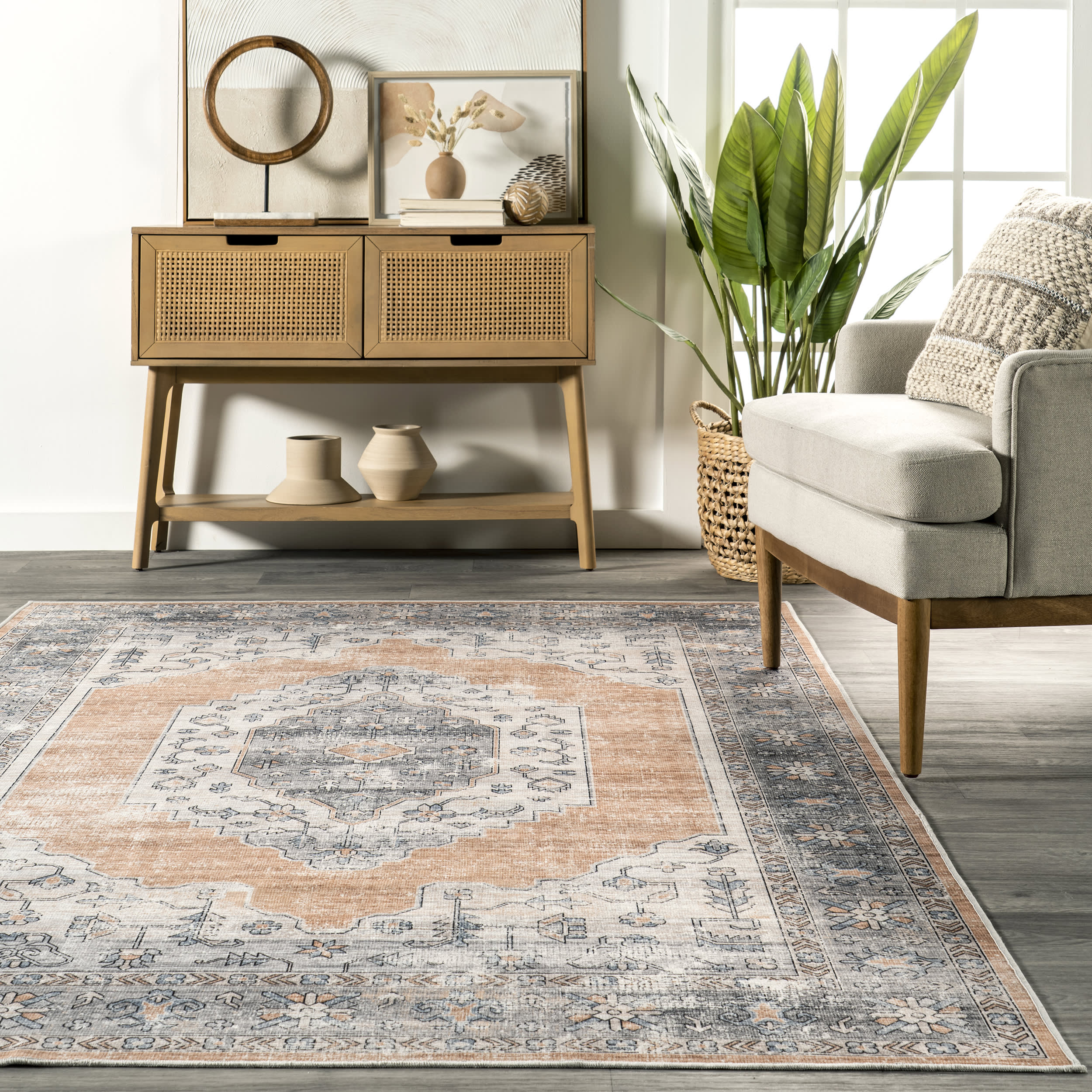 Valentine Spill Proof Washable Rug | Light Orange - Image 4