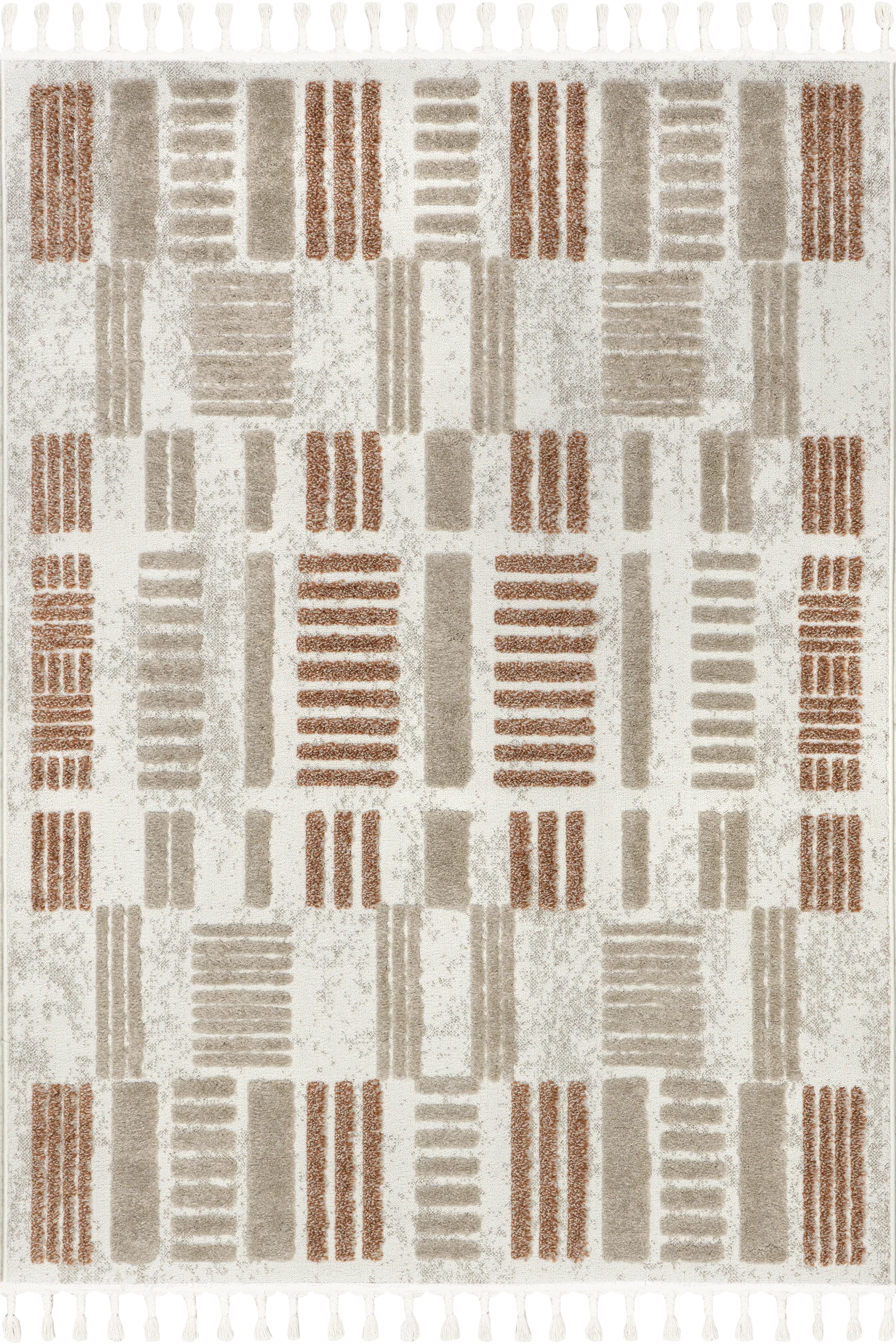 Valli Textured Geometric Tasseled Rug | Beige