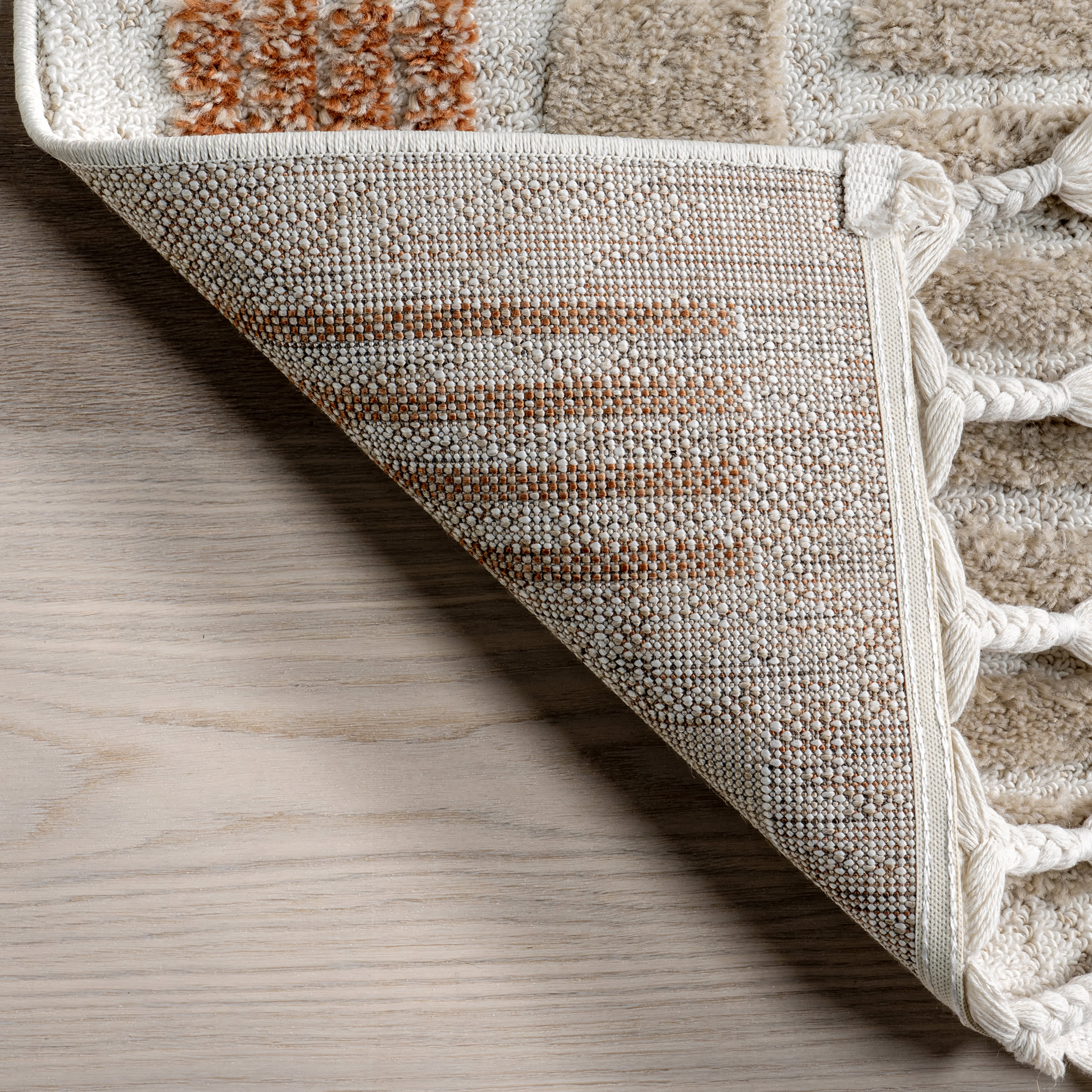 Valli Textured Geometric Tasseled Rug | Beige - Image 6