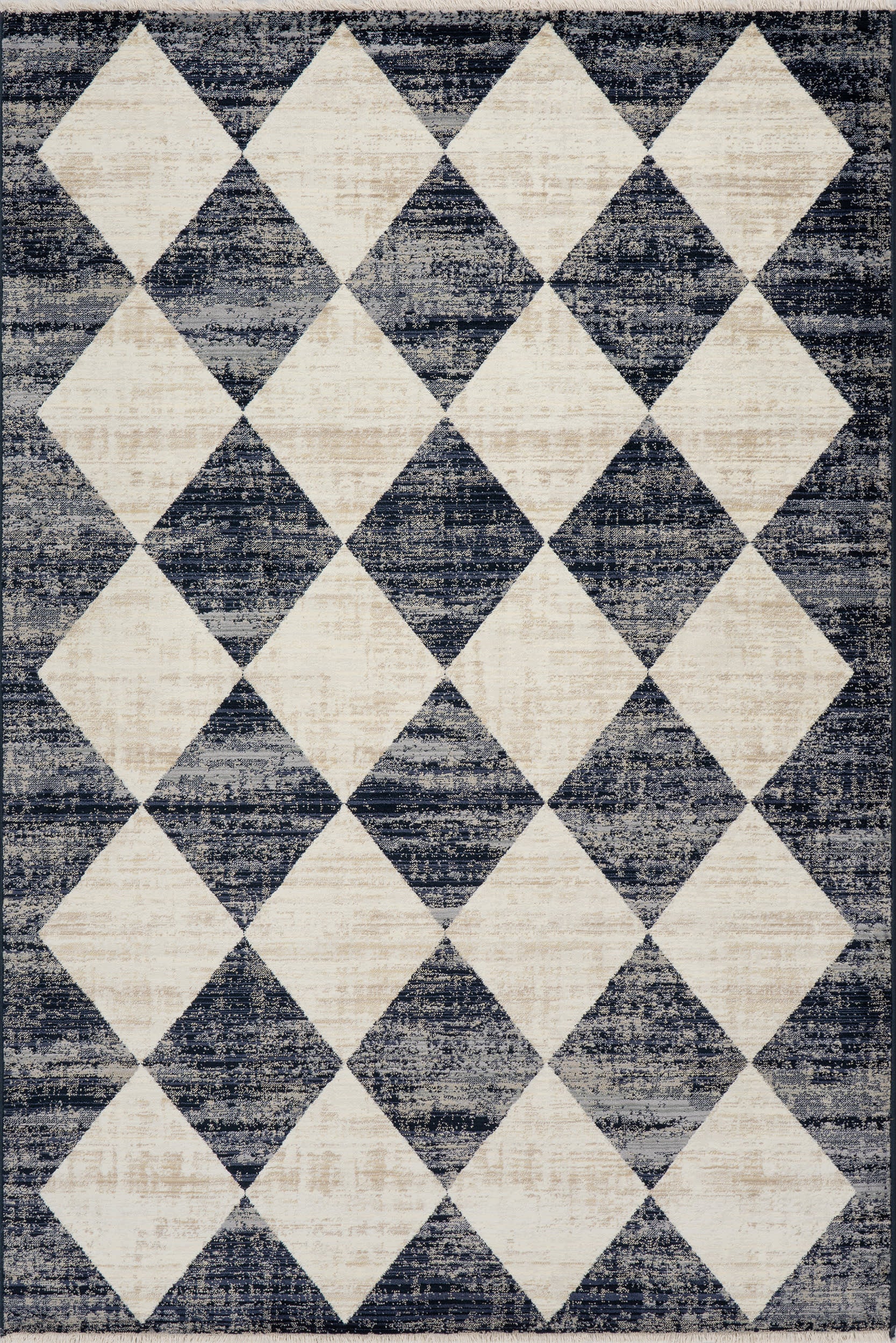 Vanni Checkered Fringed Rug | Navy
