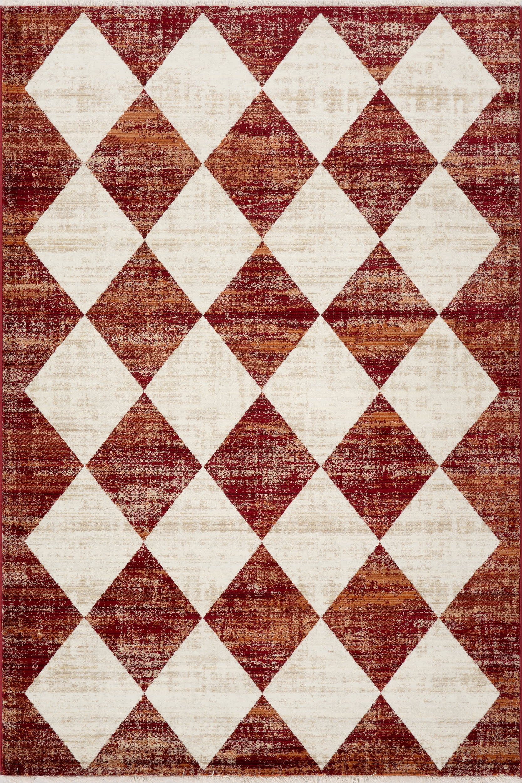 Vanni Checkered Fringed Rug | Red