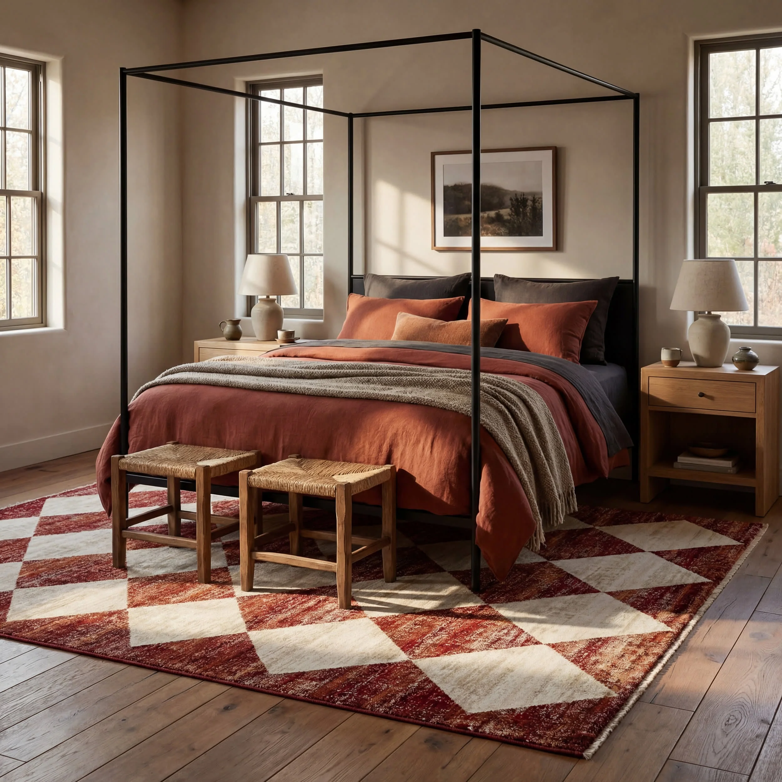 Vanni Checkered Fringed Rug | Red - Image 10