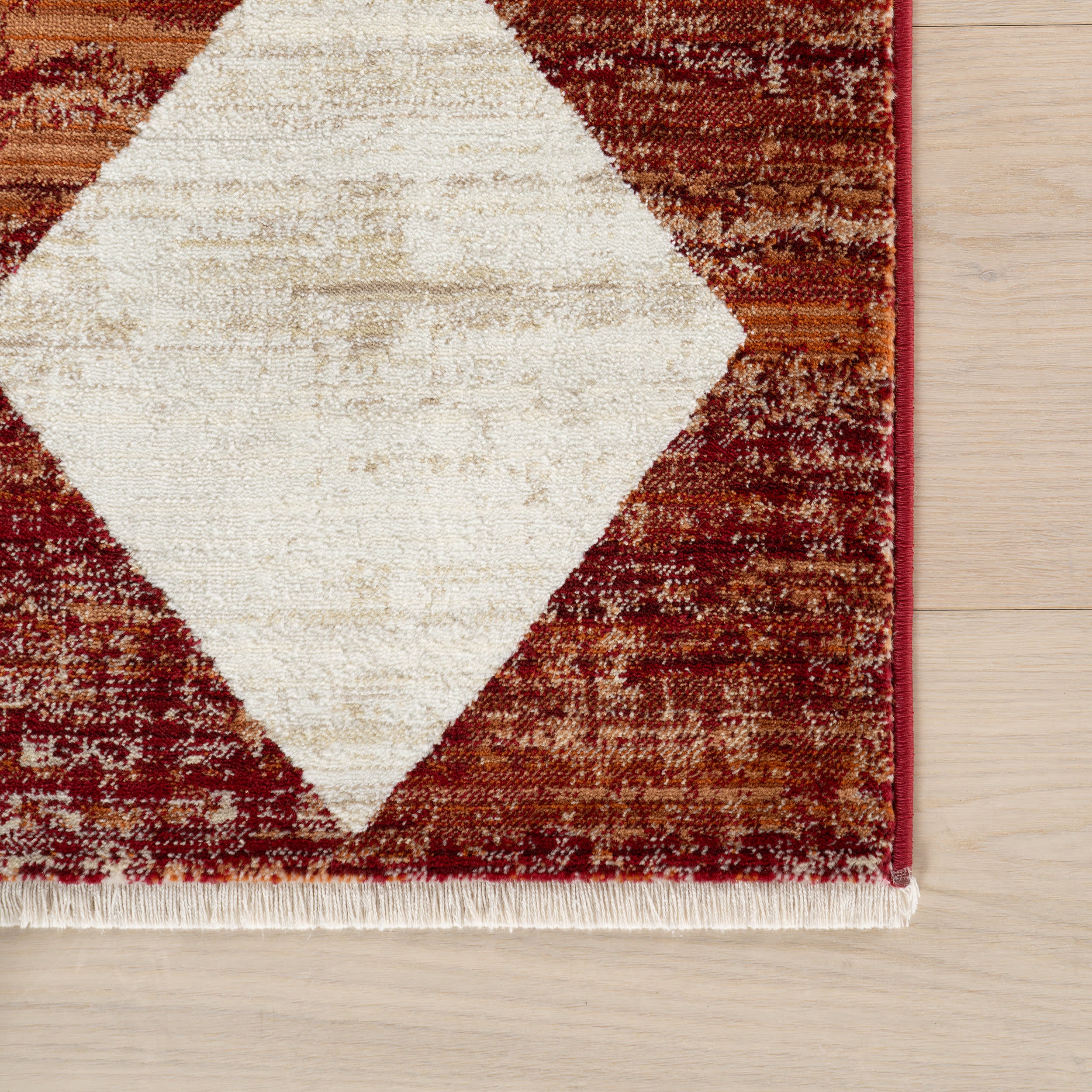Vanni Checkered Fringed Rug | Red - Image 4