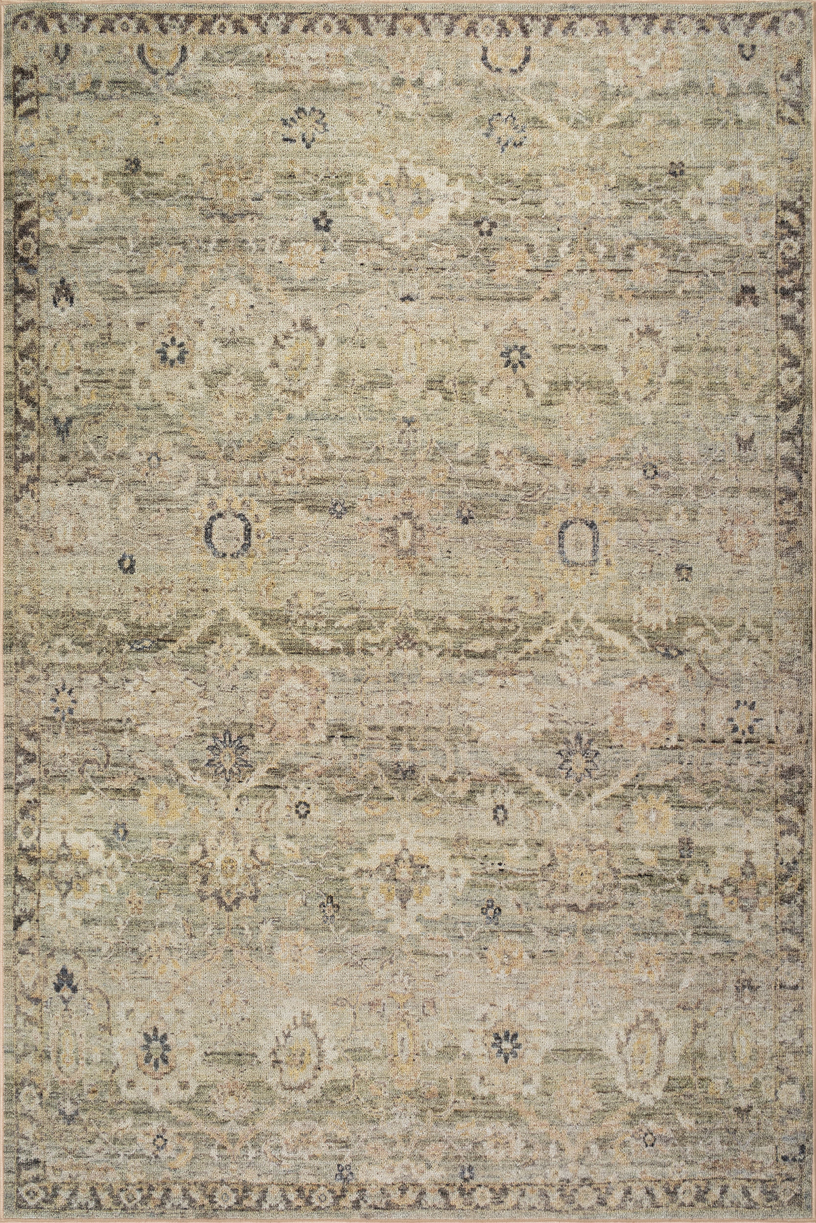 Veloura Traditional Bordered Washable Rug | Green