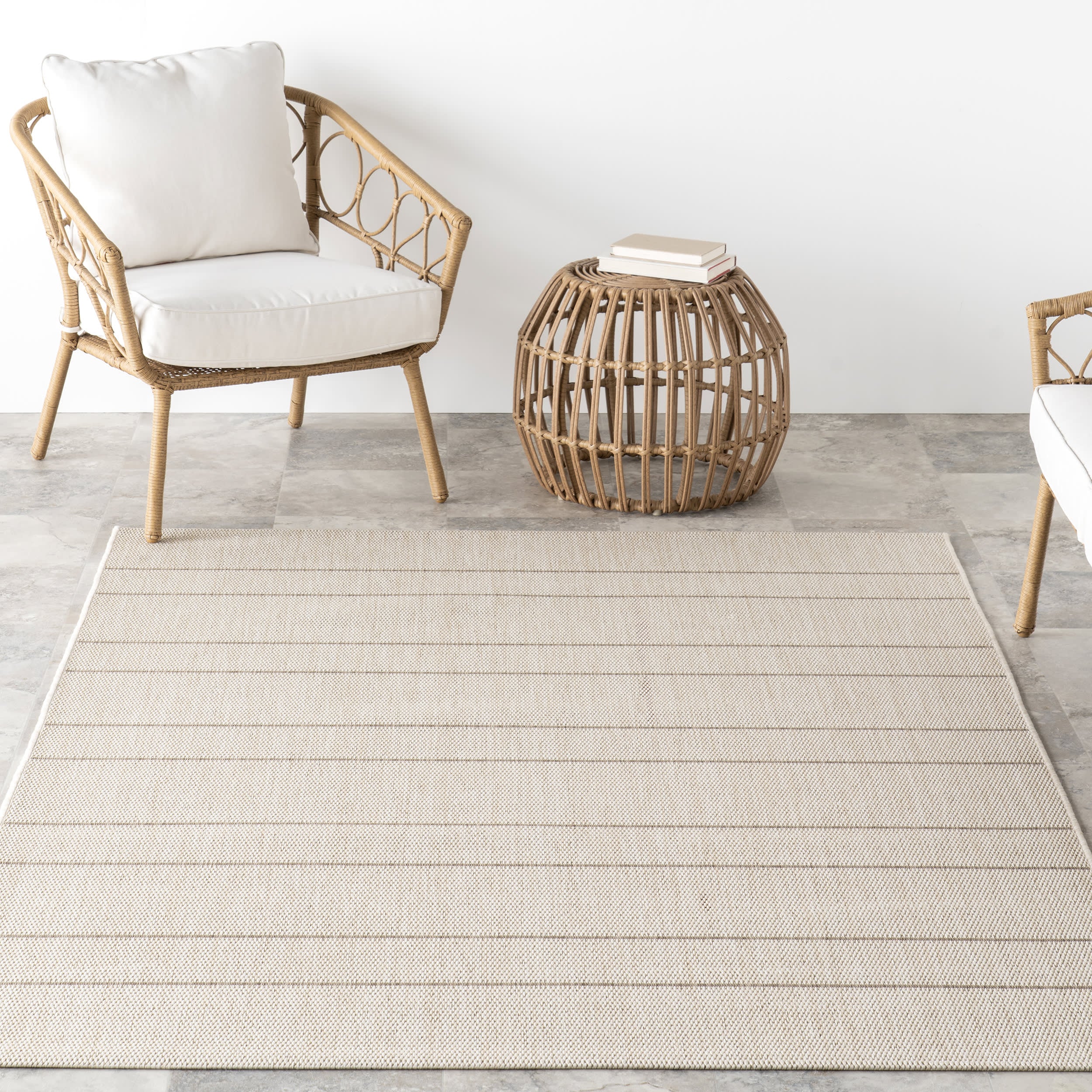 Venetian Pinstripes Indoor/Outdoor Rug | Beige - Image 5