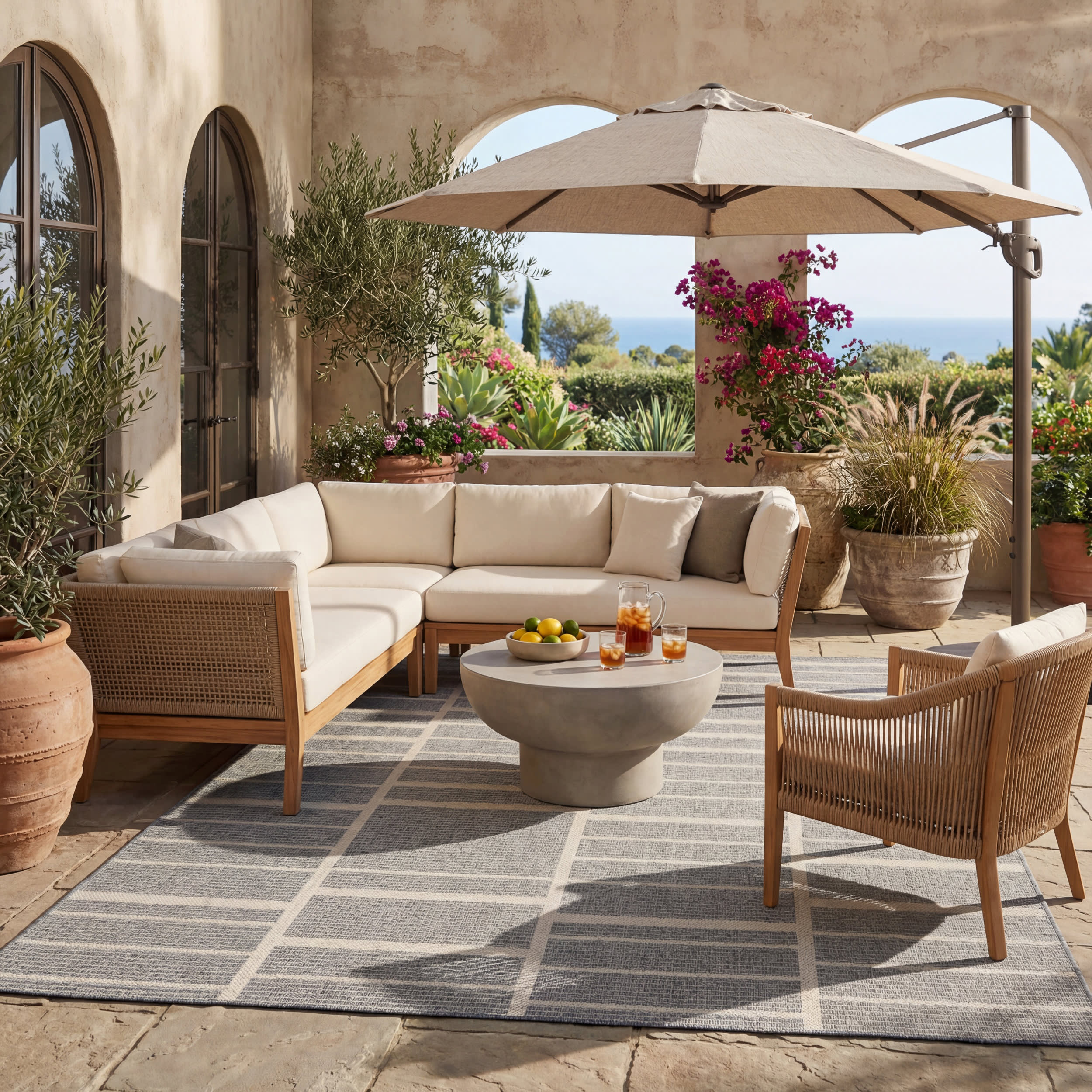 Vespe Modern Striped Indoor/Outdoor Rug | Blue - Image 2