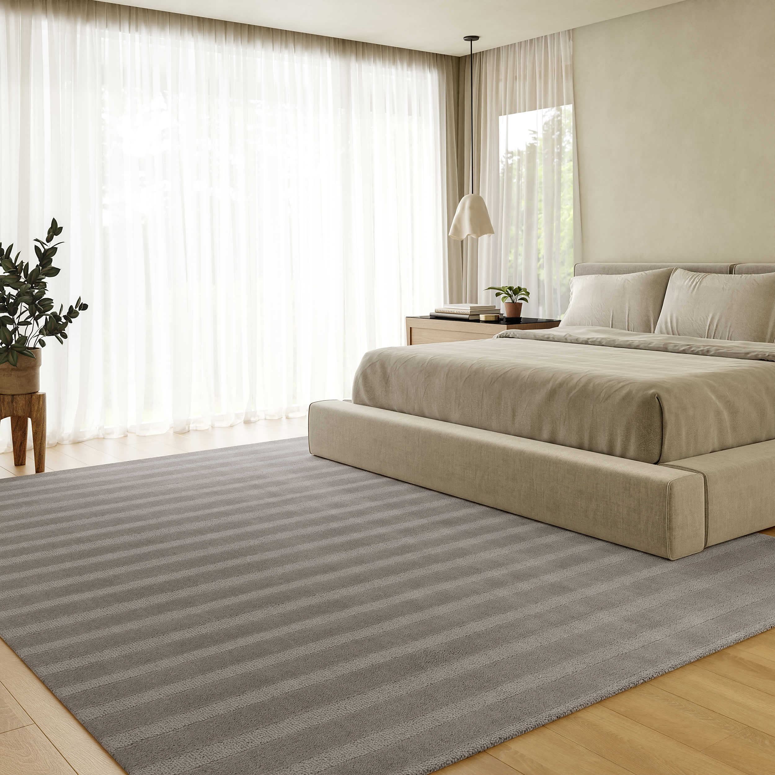 Vestry Striped Wool Rug | Bark - Image 2