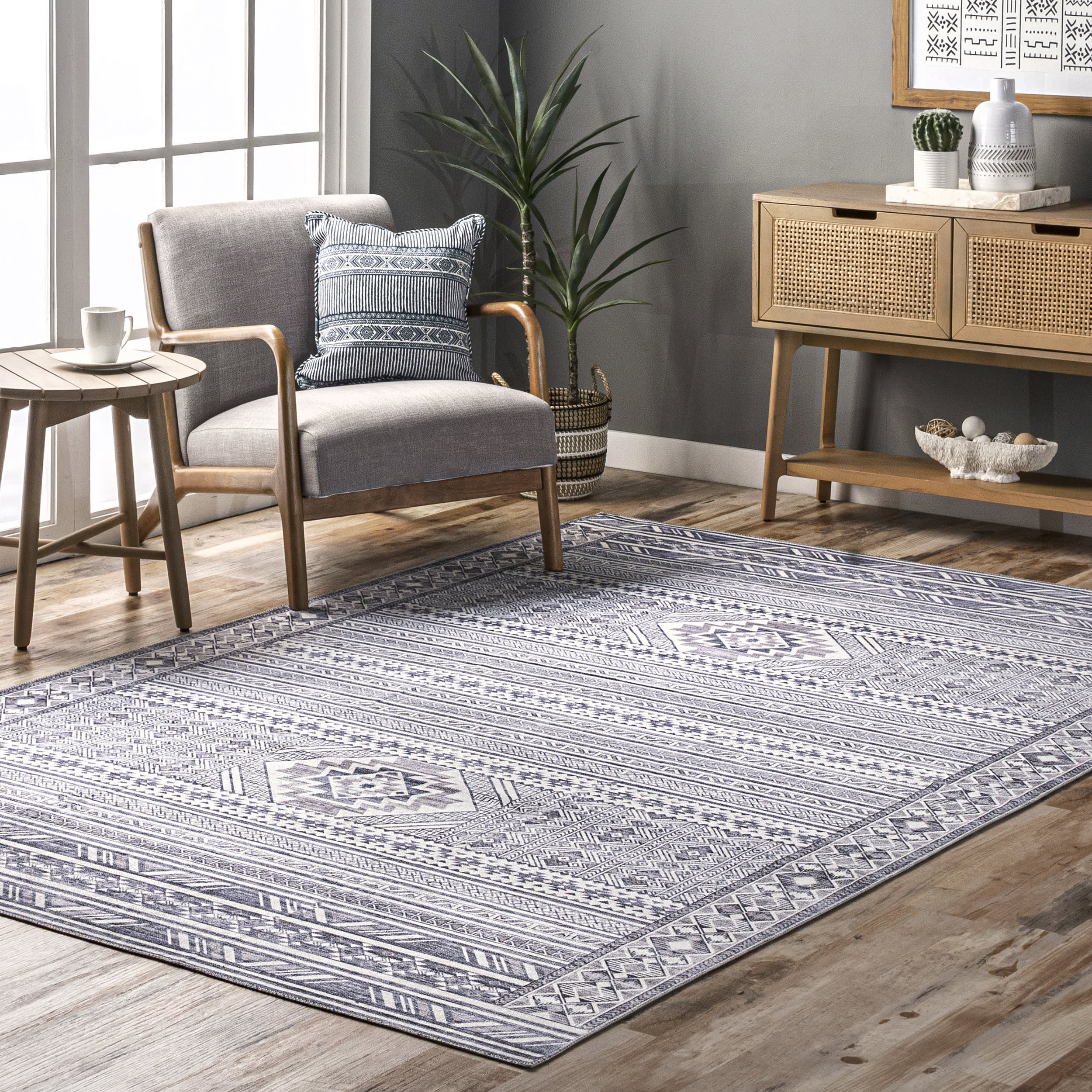 Vicky Banded Washable Rug | Grey - Image 2