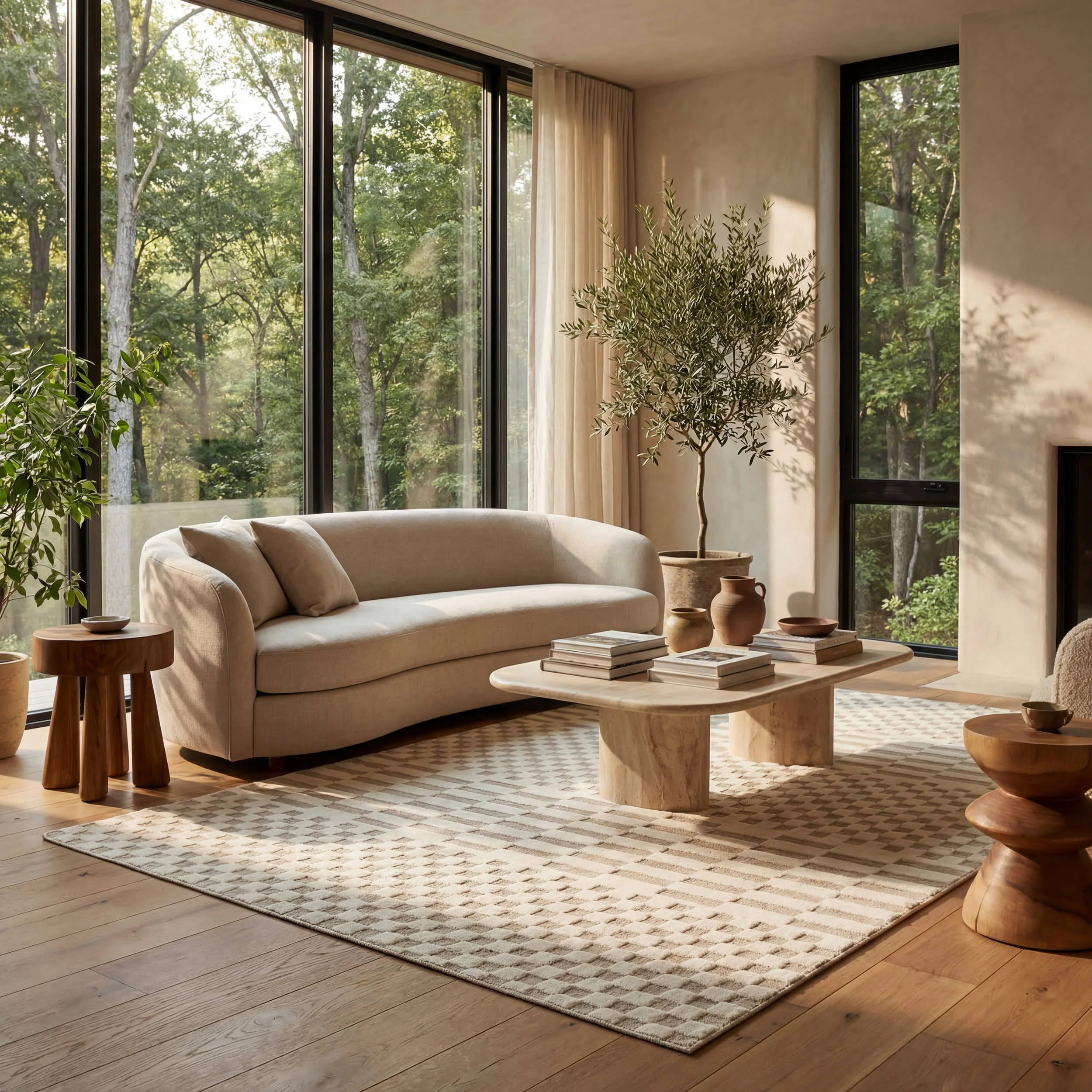 Vira Checkered Plush Textured Washable Rug | Cream - Image 2
