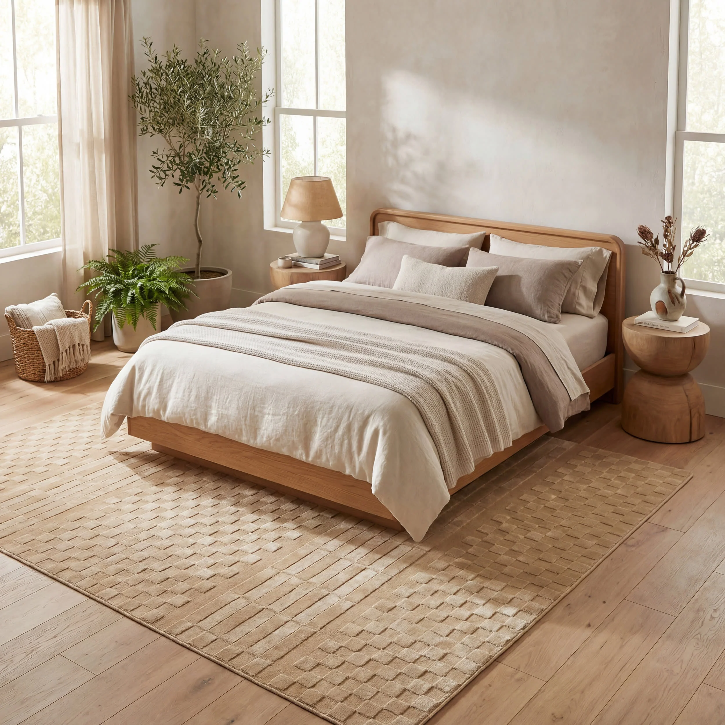 Vira Checkered Plush Textured Washable Rug | Sand - Image 9